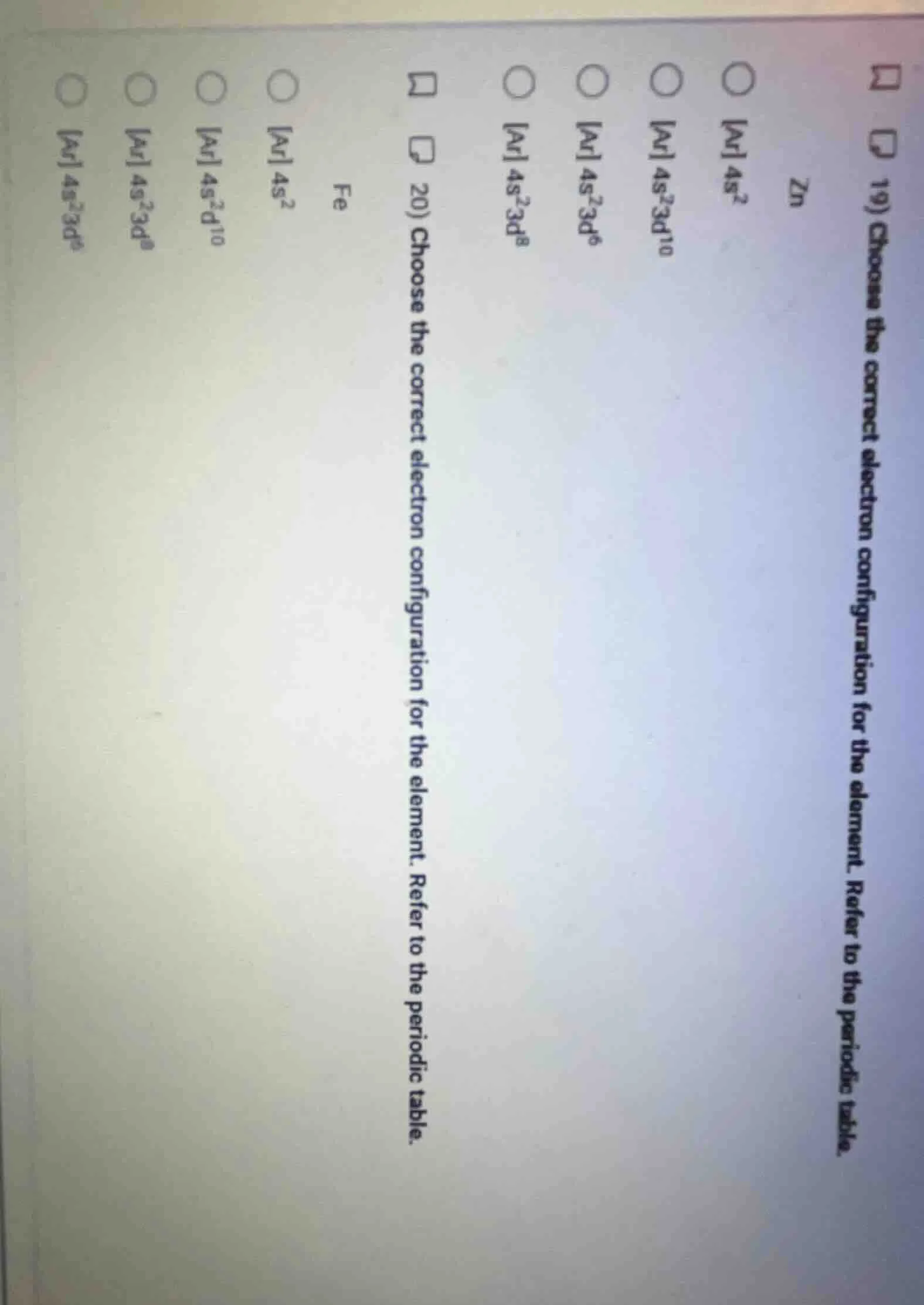 19) choose the correct electron configuration for the element. refer to…