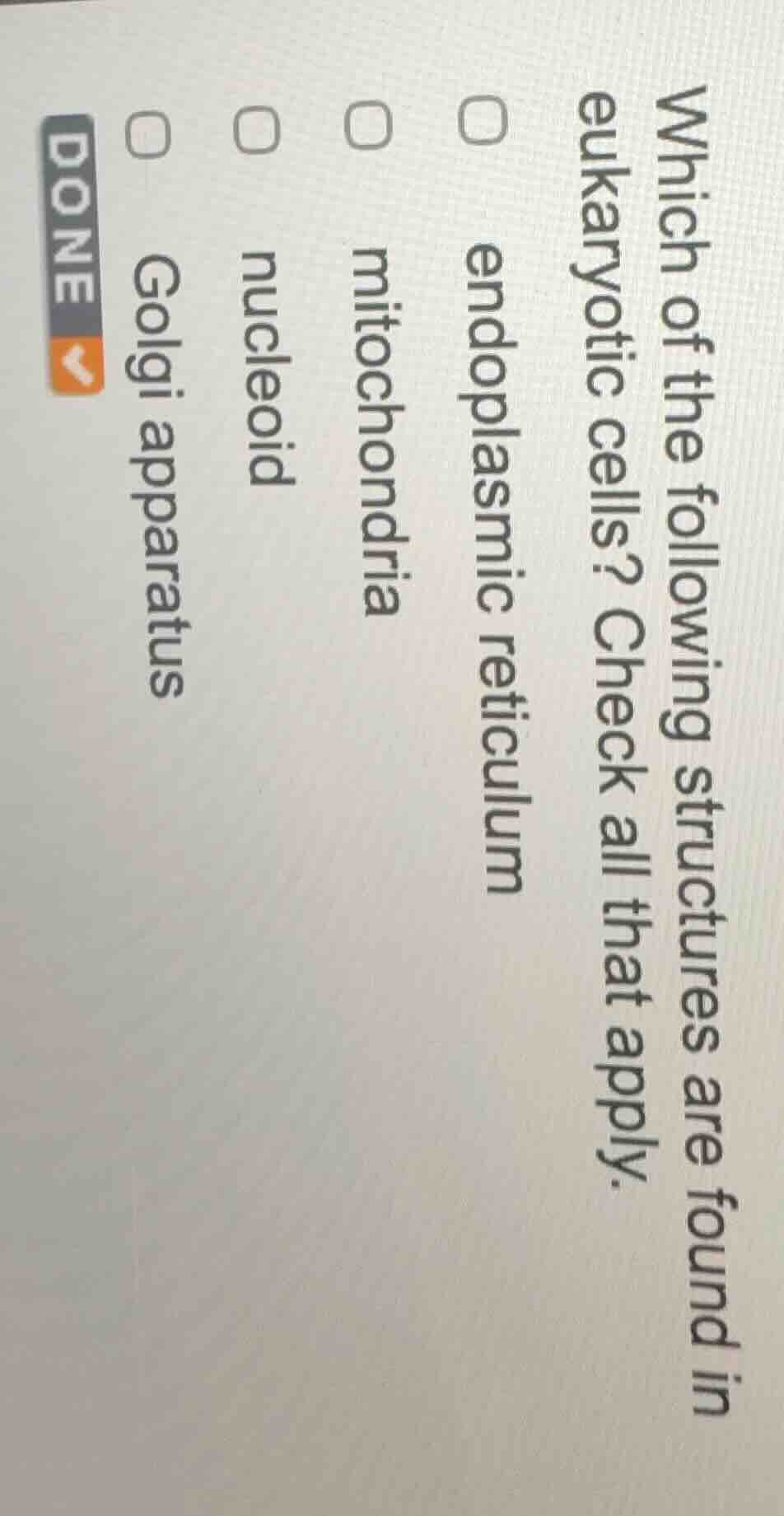 which of the following structures are found in eukaryotic cells? check …