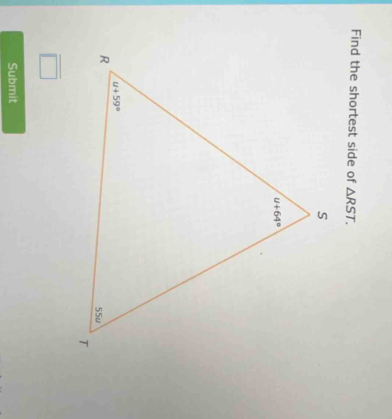 find the shortest side of $\\triangle rst$.