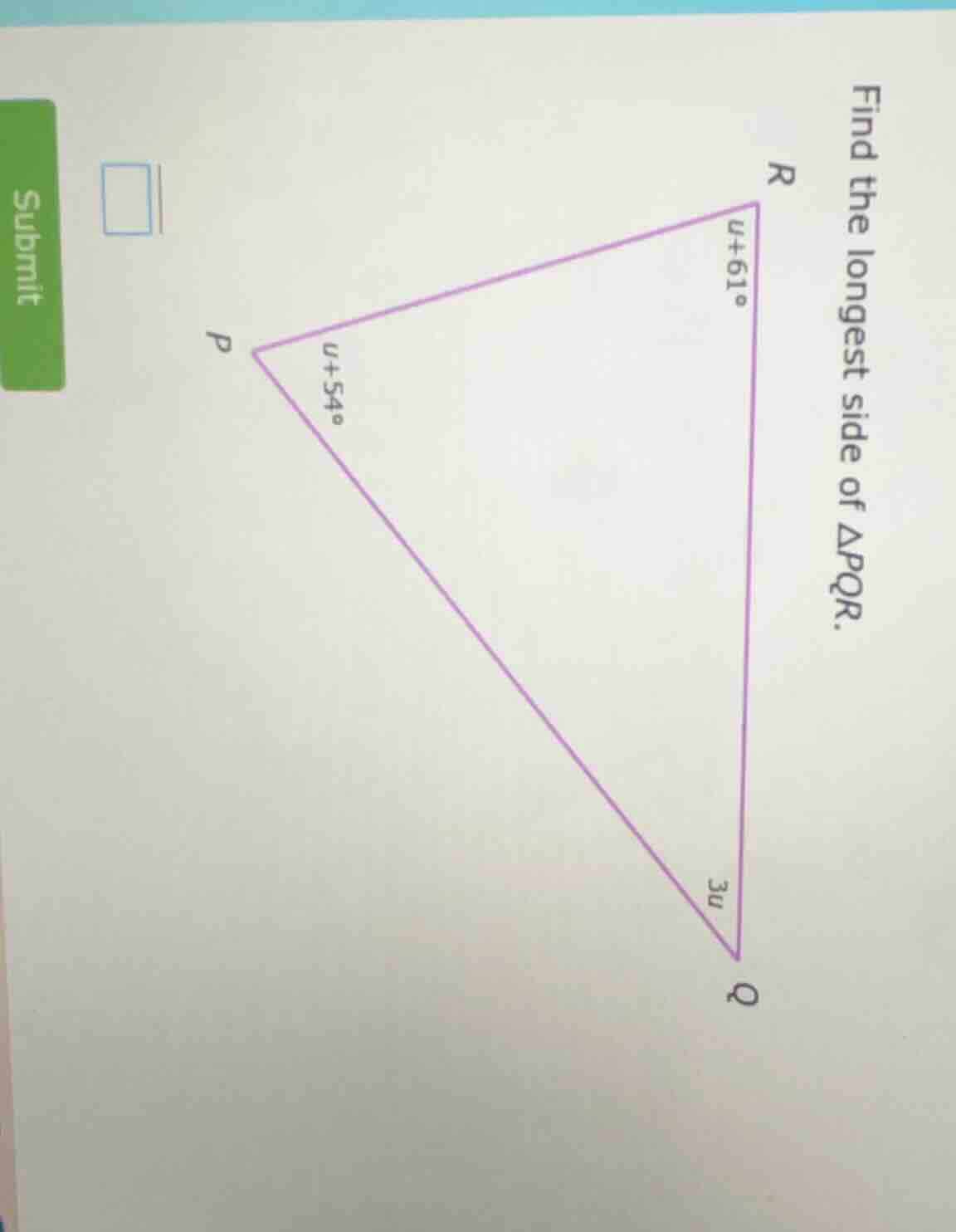 find the longest side of $\\triangle pqr$.