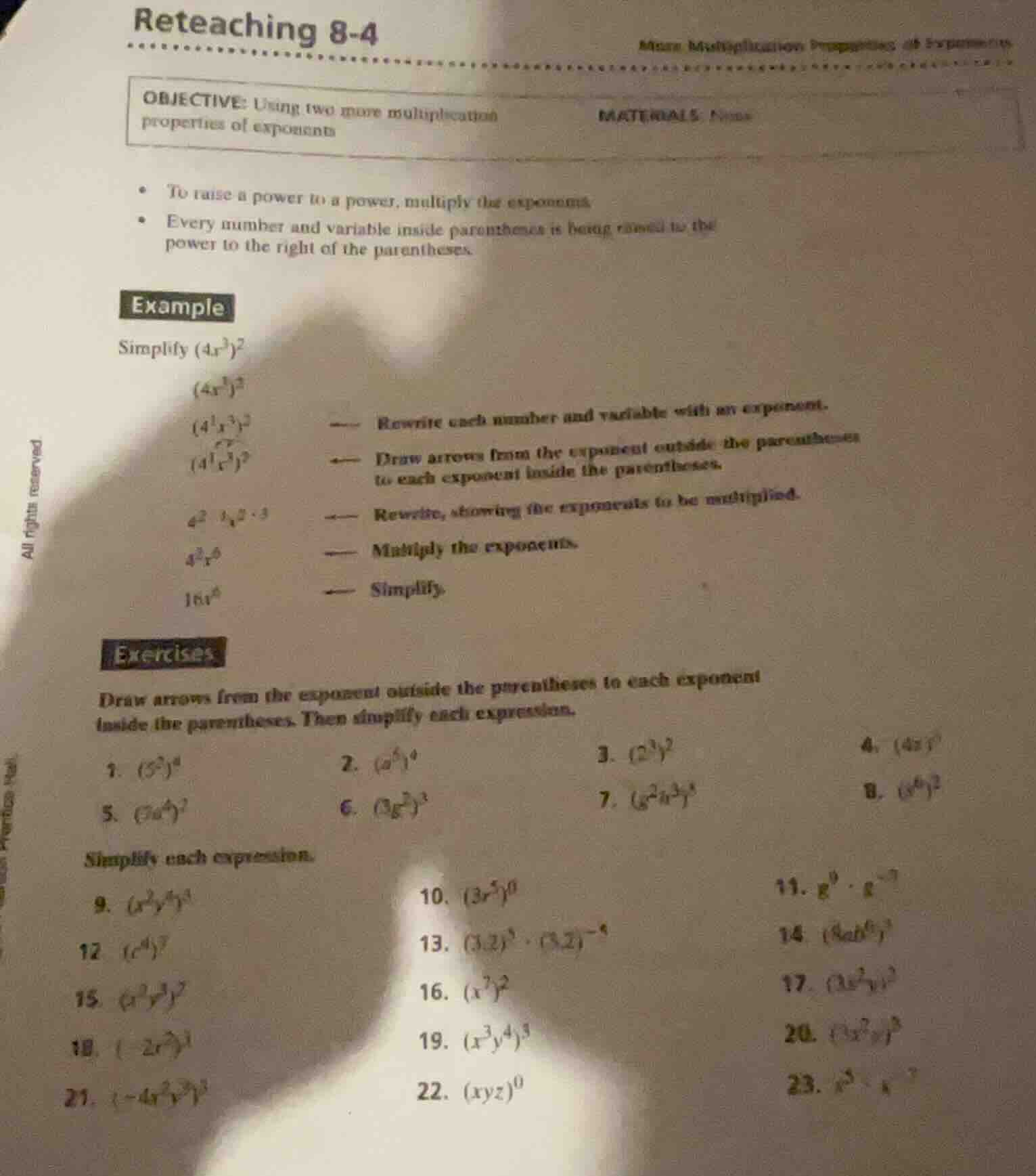 reteaching 8-4 objective: using two more multiplication properties of e…