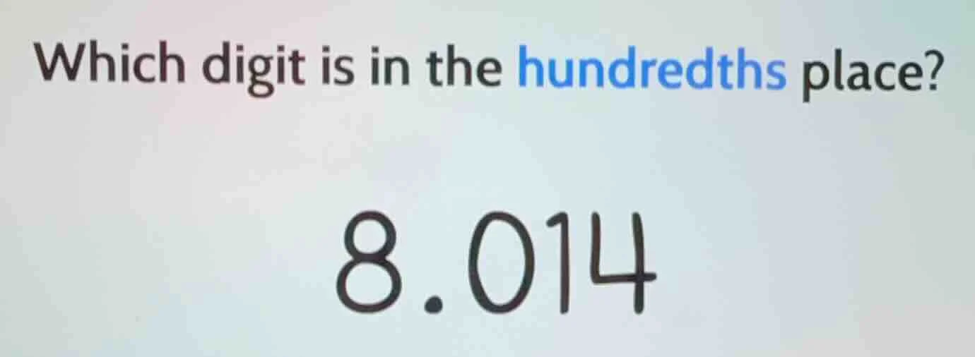 which digit is in the hundredths place? 8.014