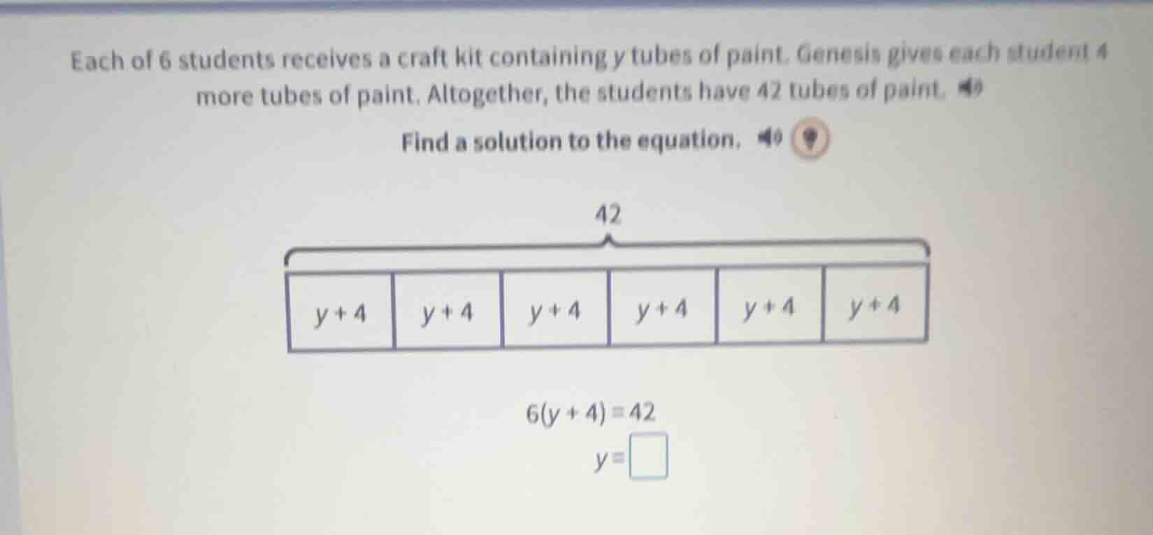 each of 6 students receives a craft kit containing y tubes of paint. ge…