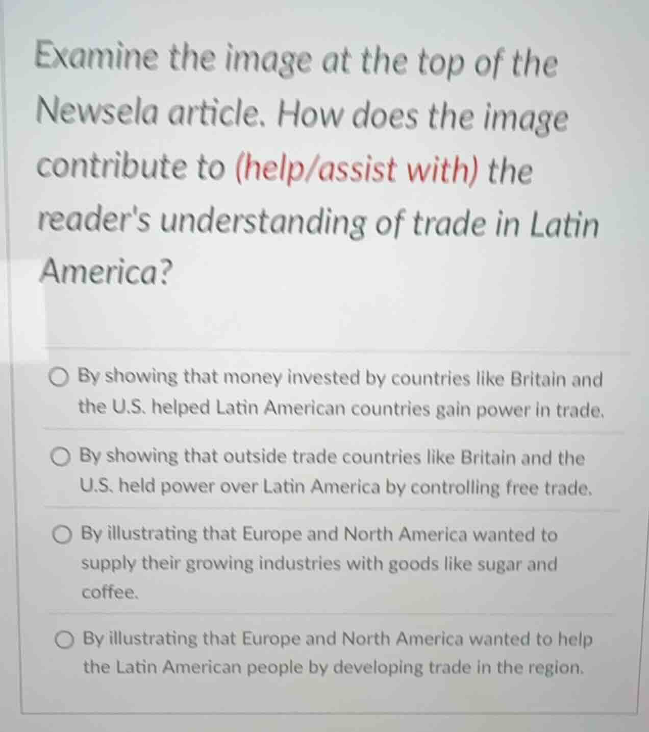 examine the image at the top of the newsela article. how does the image…