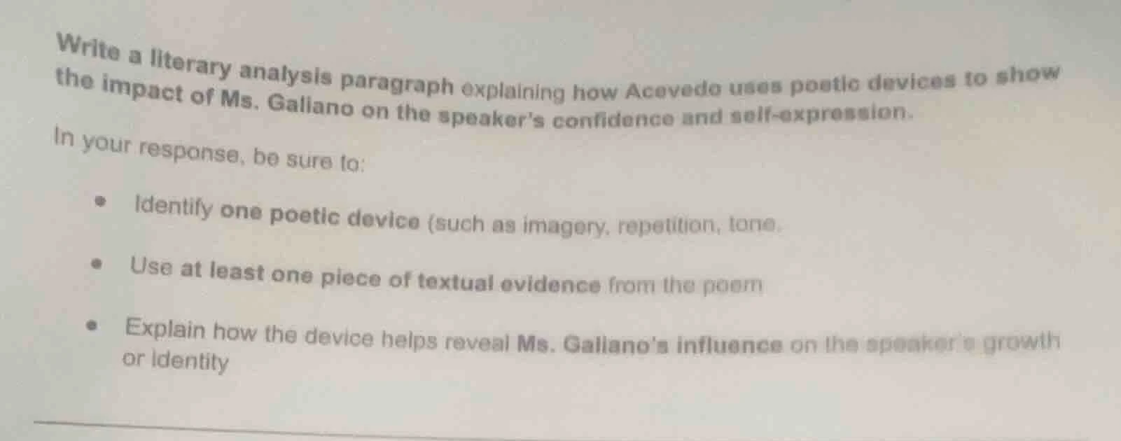write a literary analysis paragraph explaining how acevedo uses poetic …
