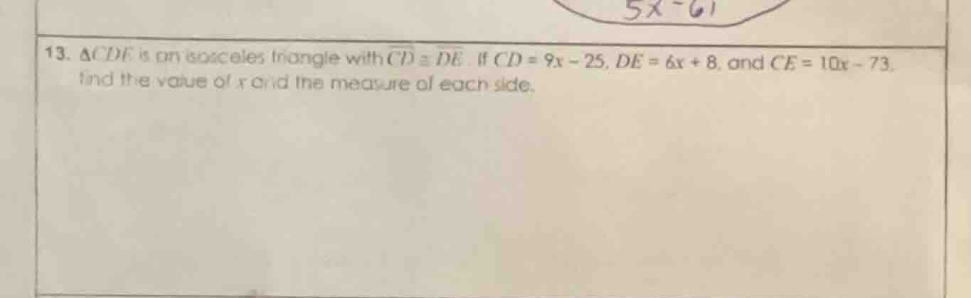 13. $\\triangle cde$ is an isosceles triangle with $\\overline{cd} \\co…