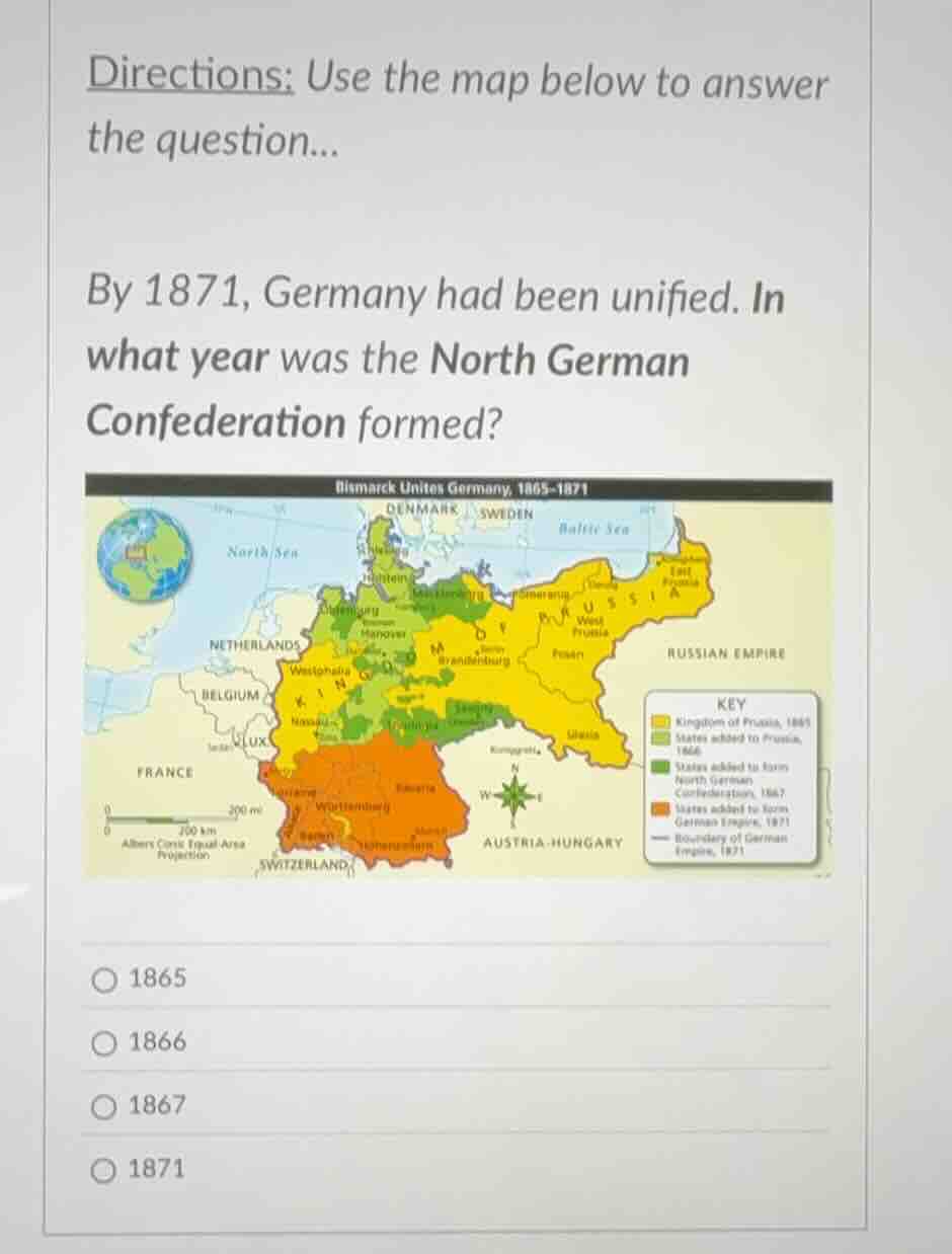 directions: use the map below to answer the question... by 1871, german…