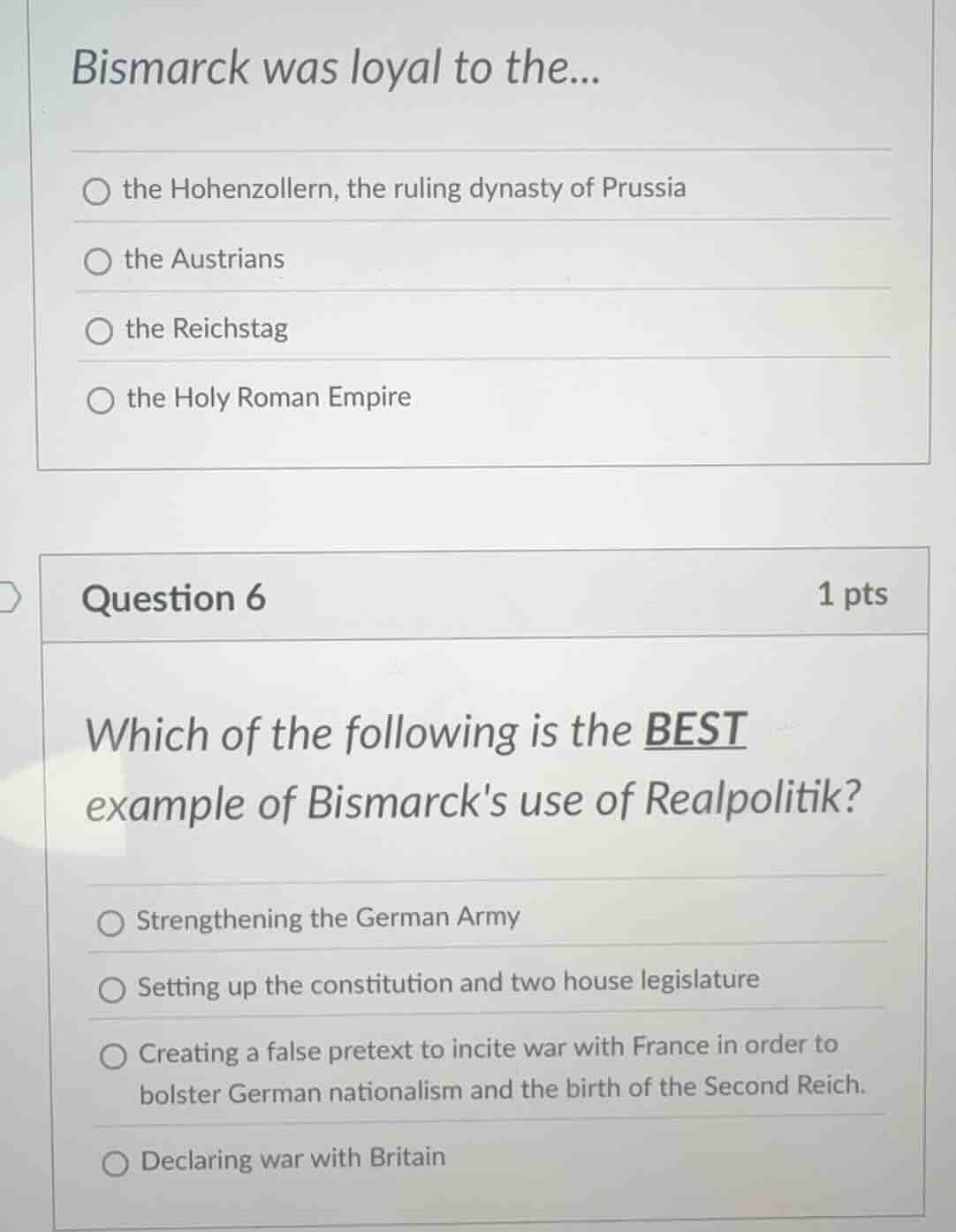 bismarck was loyal to the... the hohenzollern, the ruling dynasty of pr…
