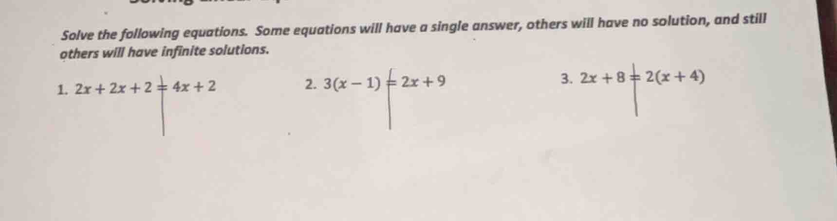 solve the following equations. some equations will have a single answer…
