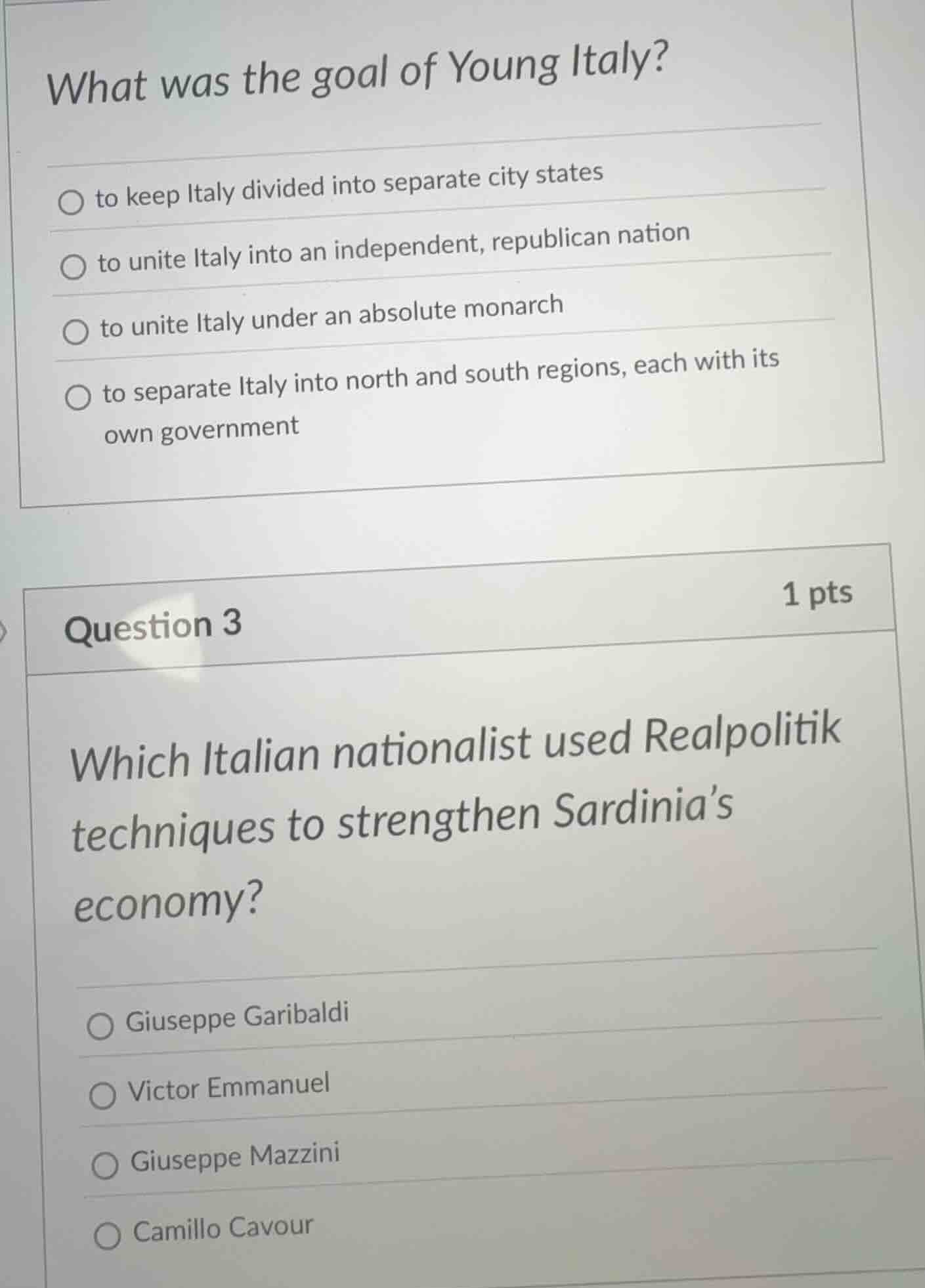 what was the goal of young italy? to keep italy divided into separate c…