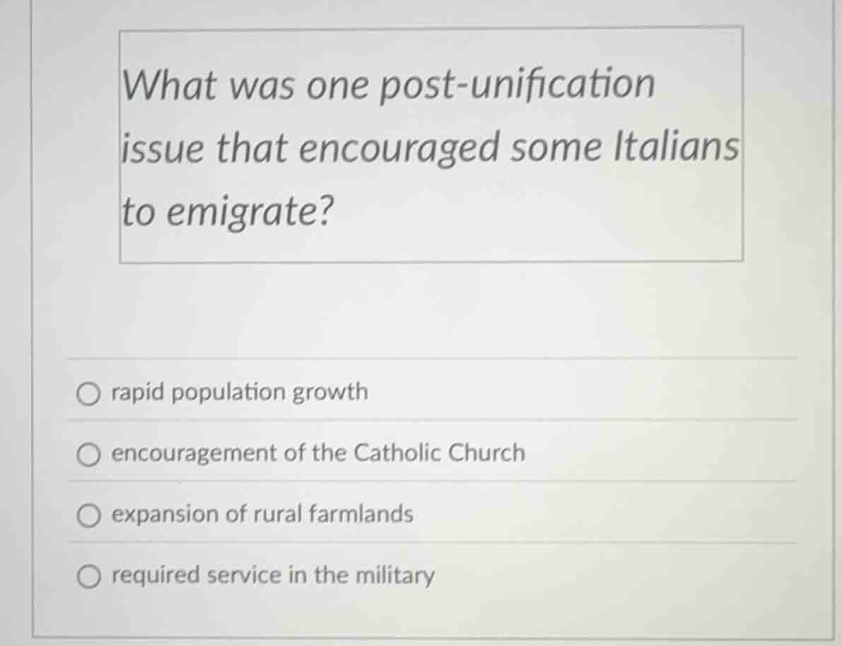 what was one post - unification issue that encouraged some italians to …