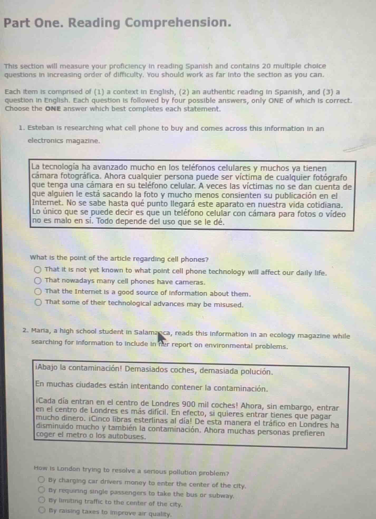 part one. reading comprehension. this section will measure your profici…