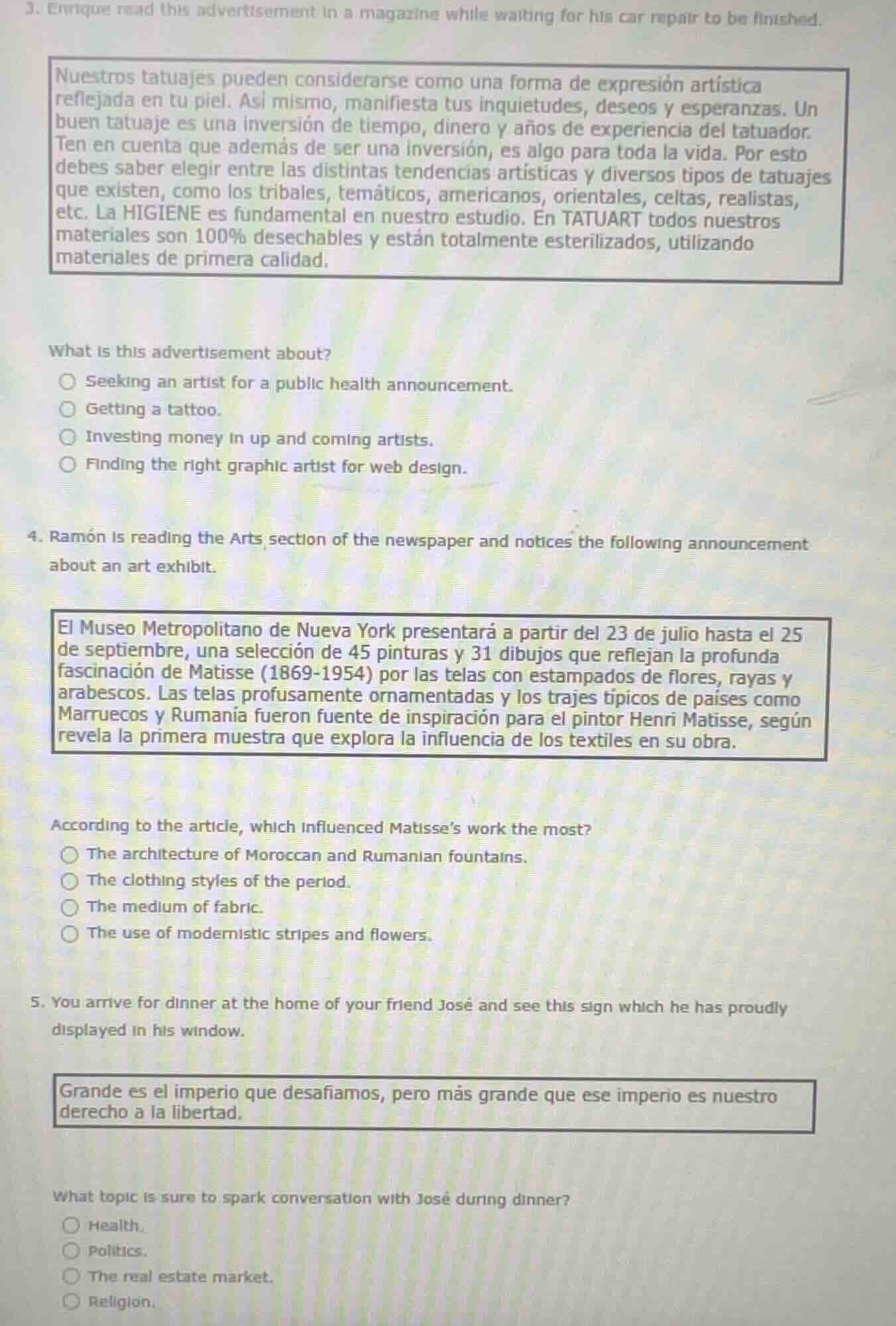 3. enrique read this advertisement in a magazine while waiting for his …