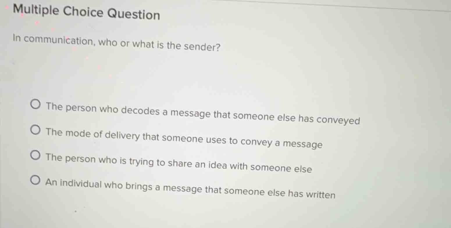 multiple choice question in communication, who or what is the sender? t…
