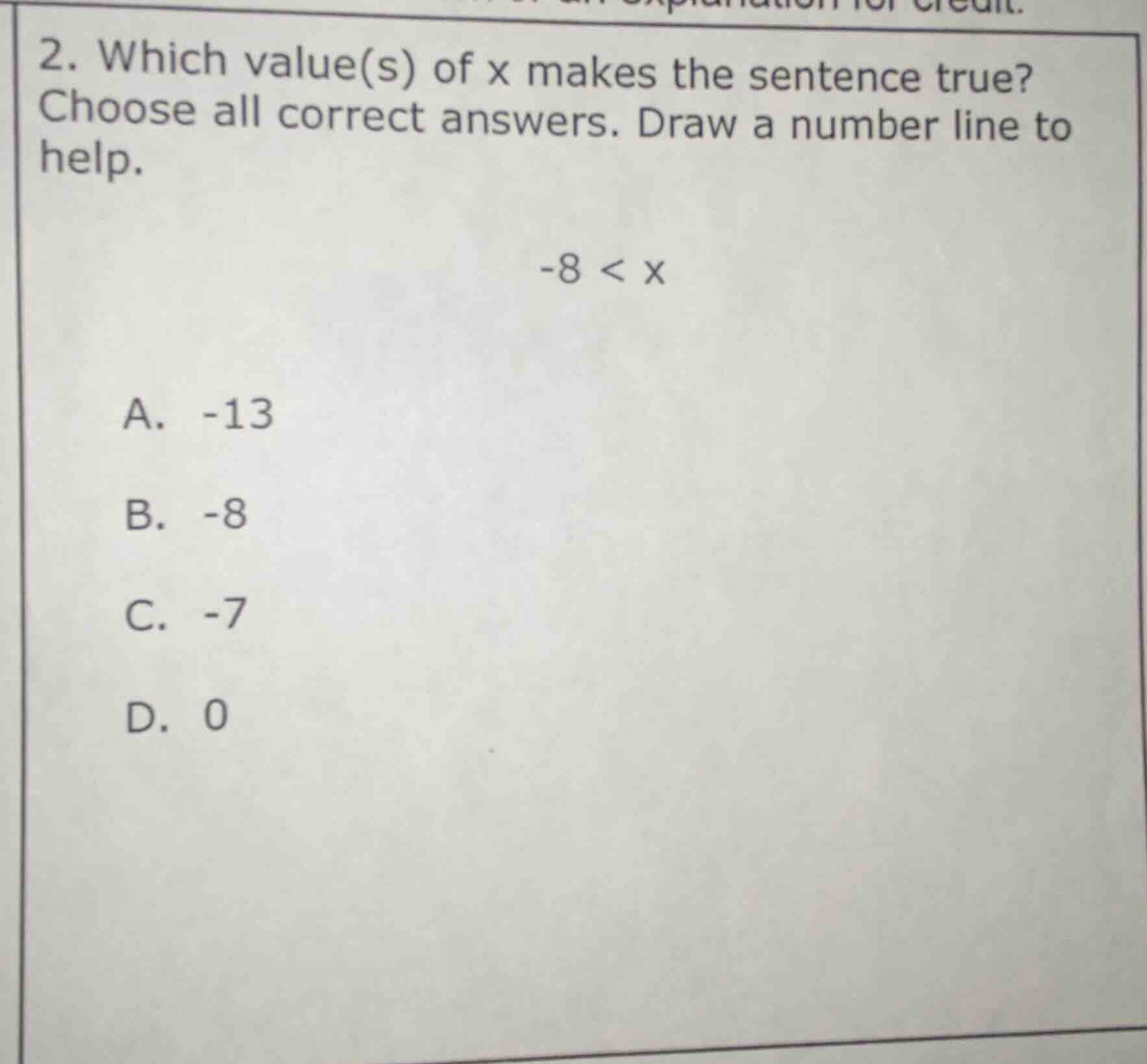 2. which value(s) of x makes the sentence true? choose all correct answ…