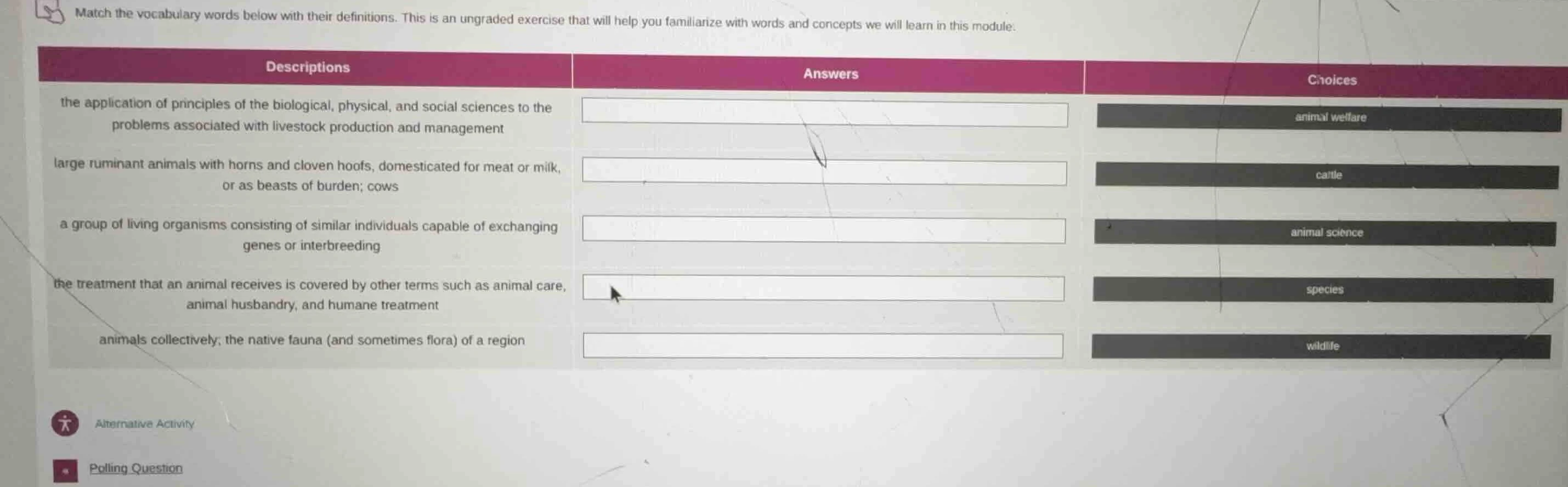 match the vocabulary words below with their definitions. this is an ung…