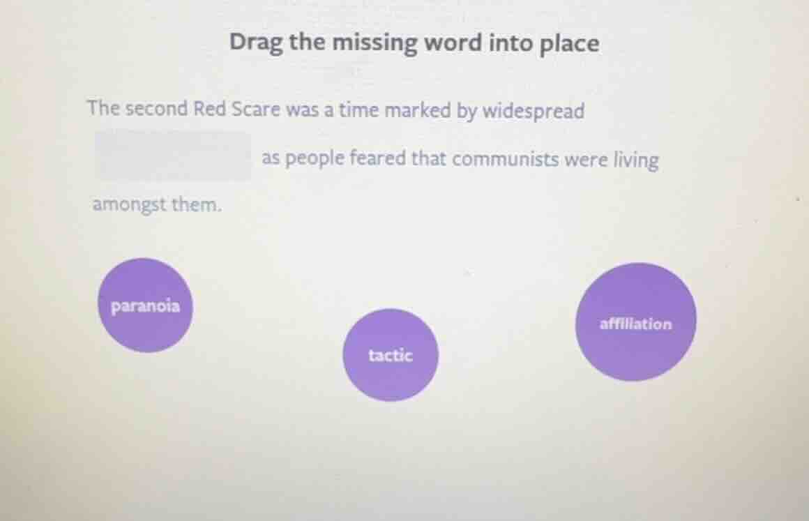 drag the missing word into place the second red scare was a time marked…