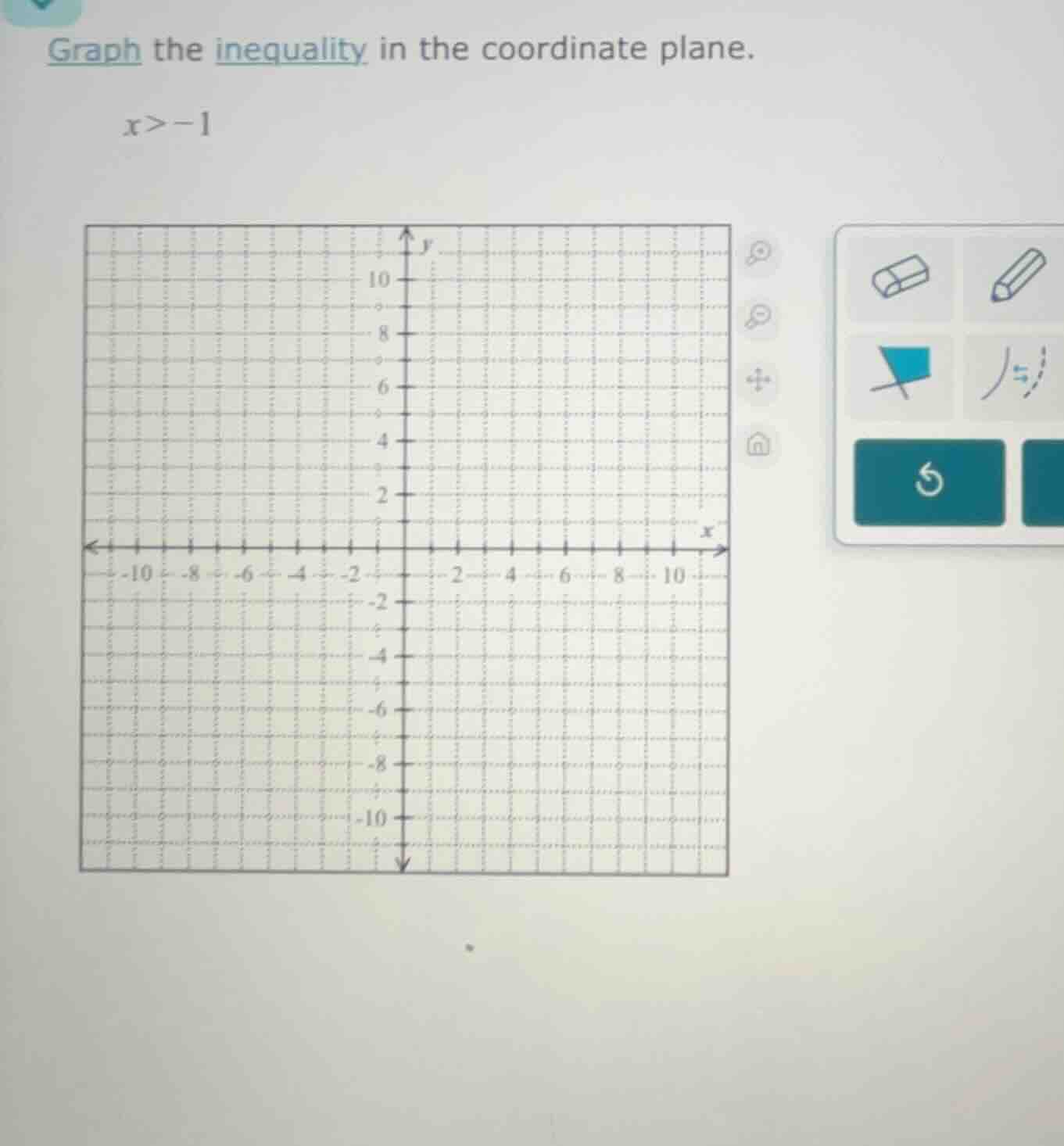graph the inequality in the coordinate plane. $x > -1$