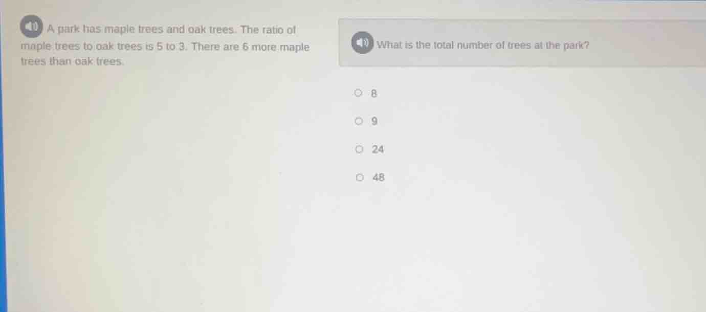 a park has maple trees and oak trees. the ratio of maple trees to oak t…