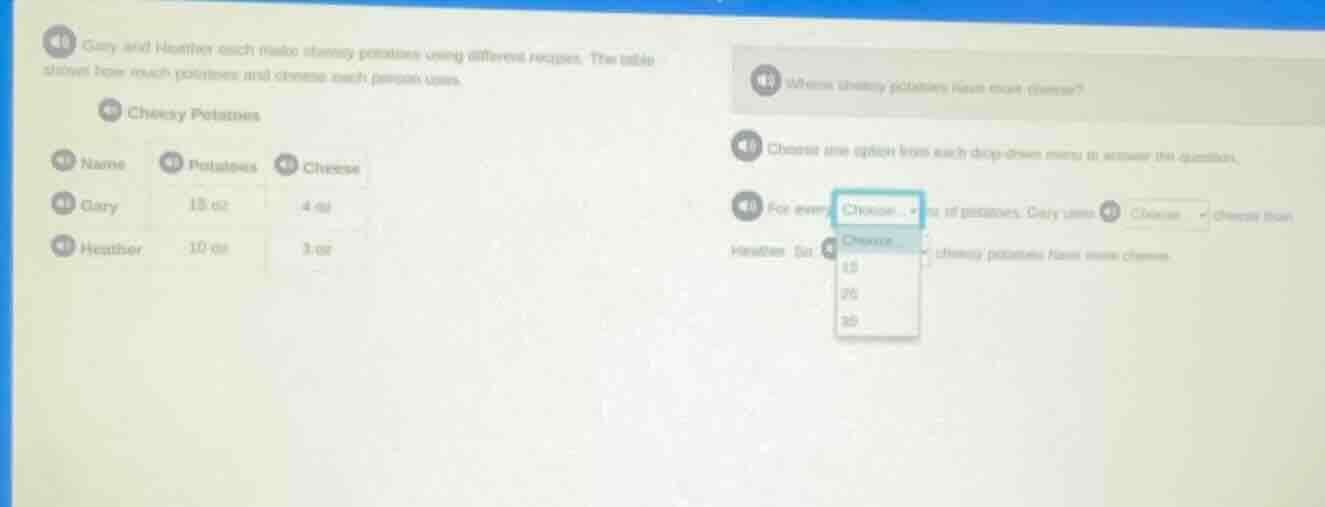 gary and heather each make cheesy potatoes using different recipes. the…