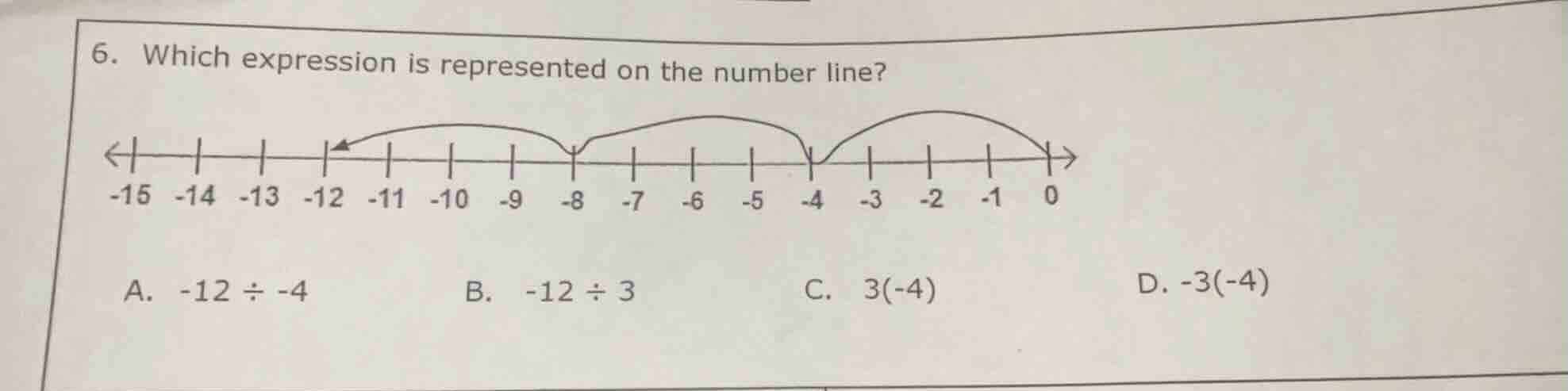 6. which expression is represented on the number line? a. -12 ÷ -4 b. -…