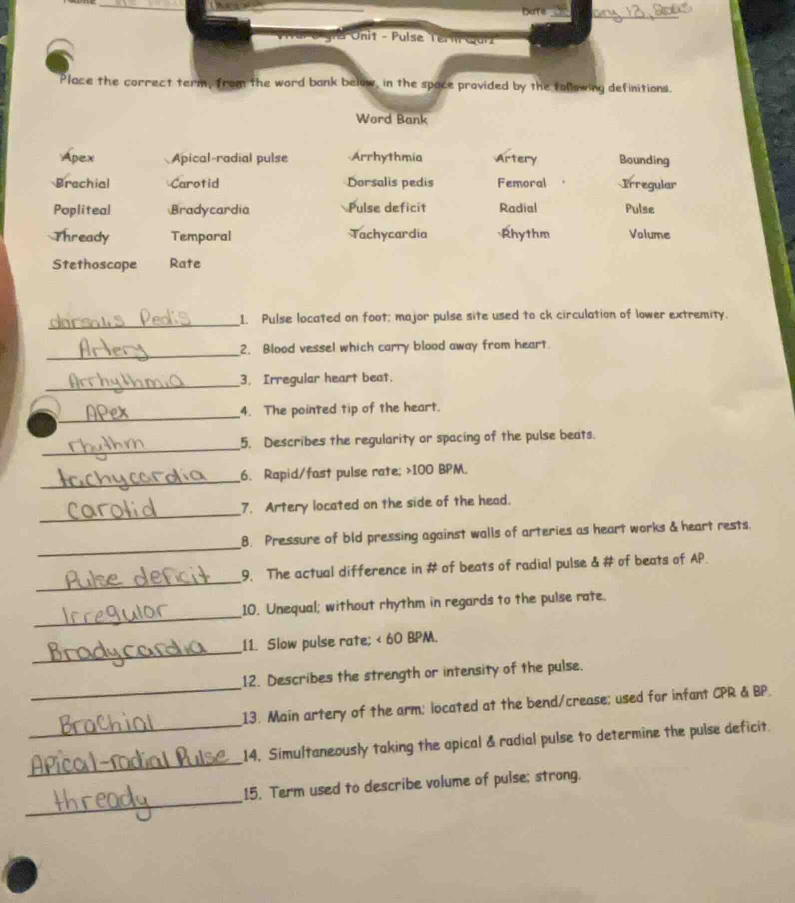 place the correct term, from the word bank below, in the space provided…