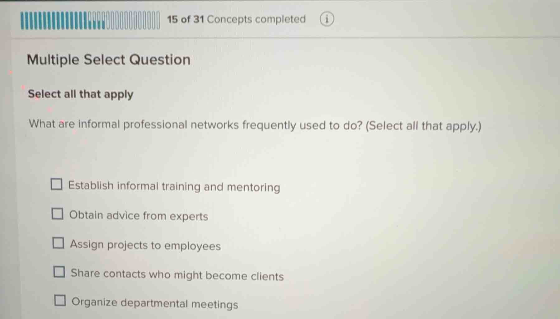 multiple select question select all that apply what are informal profes…