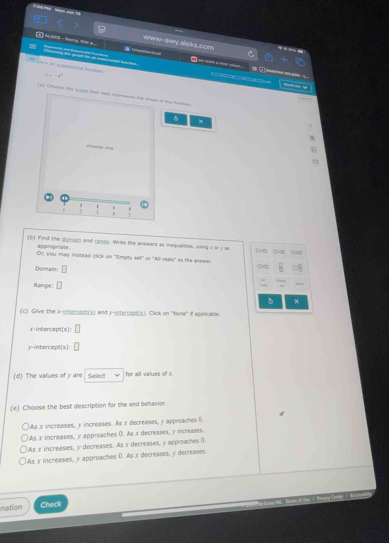 heres an exponential function: ( y = -4^x ) (a) choose the graph that b…