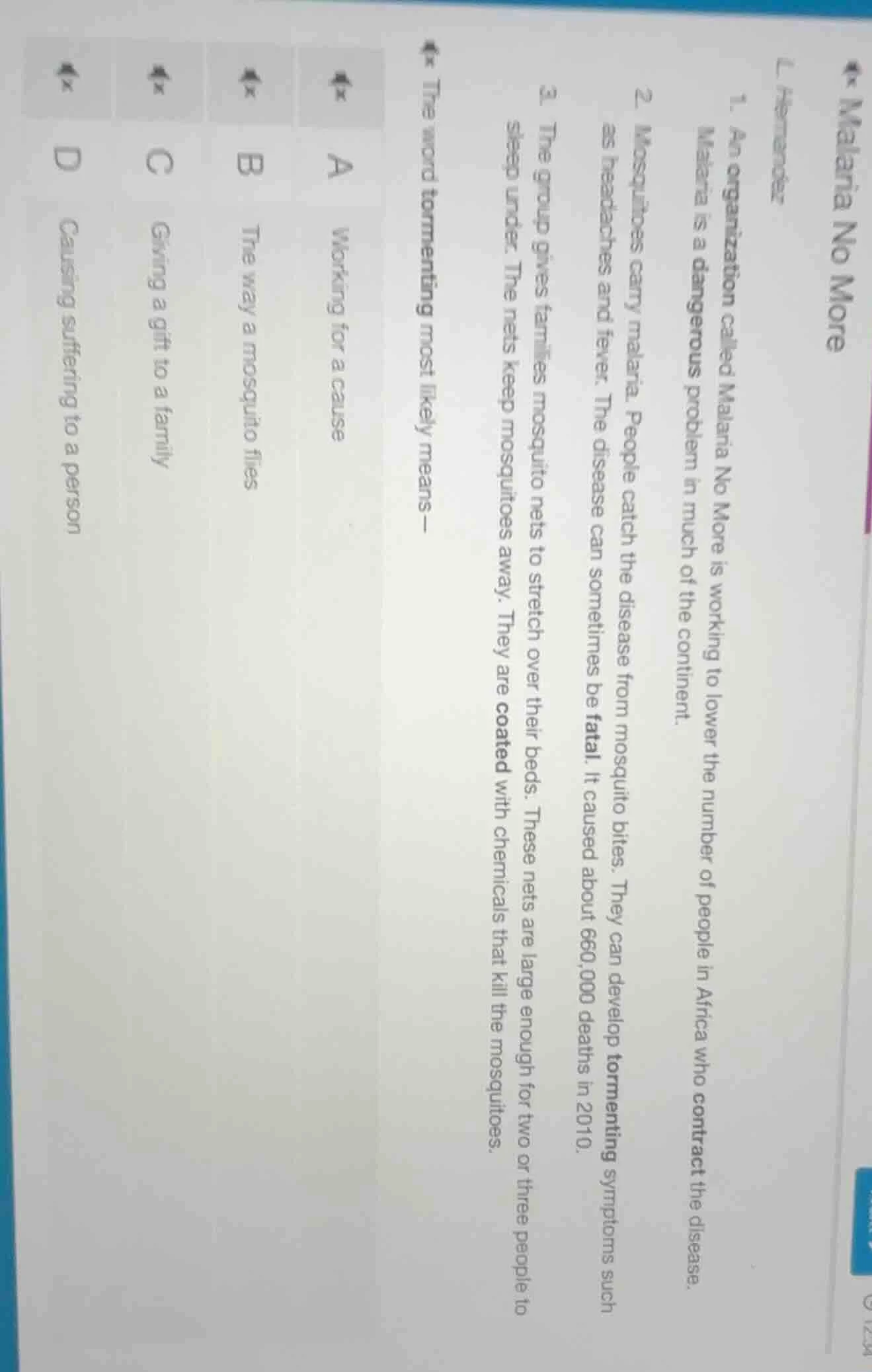 malaria no more l hernandez 1. an organization called malaria no more i…