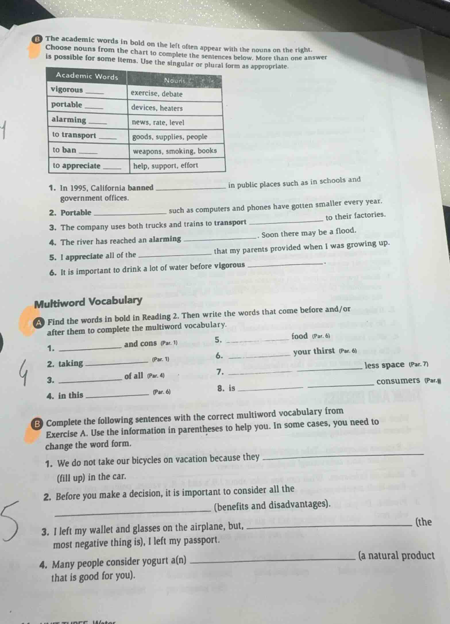 b the academic words in bold on the left often appear with the nouns on…