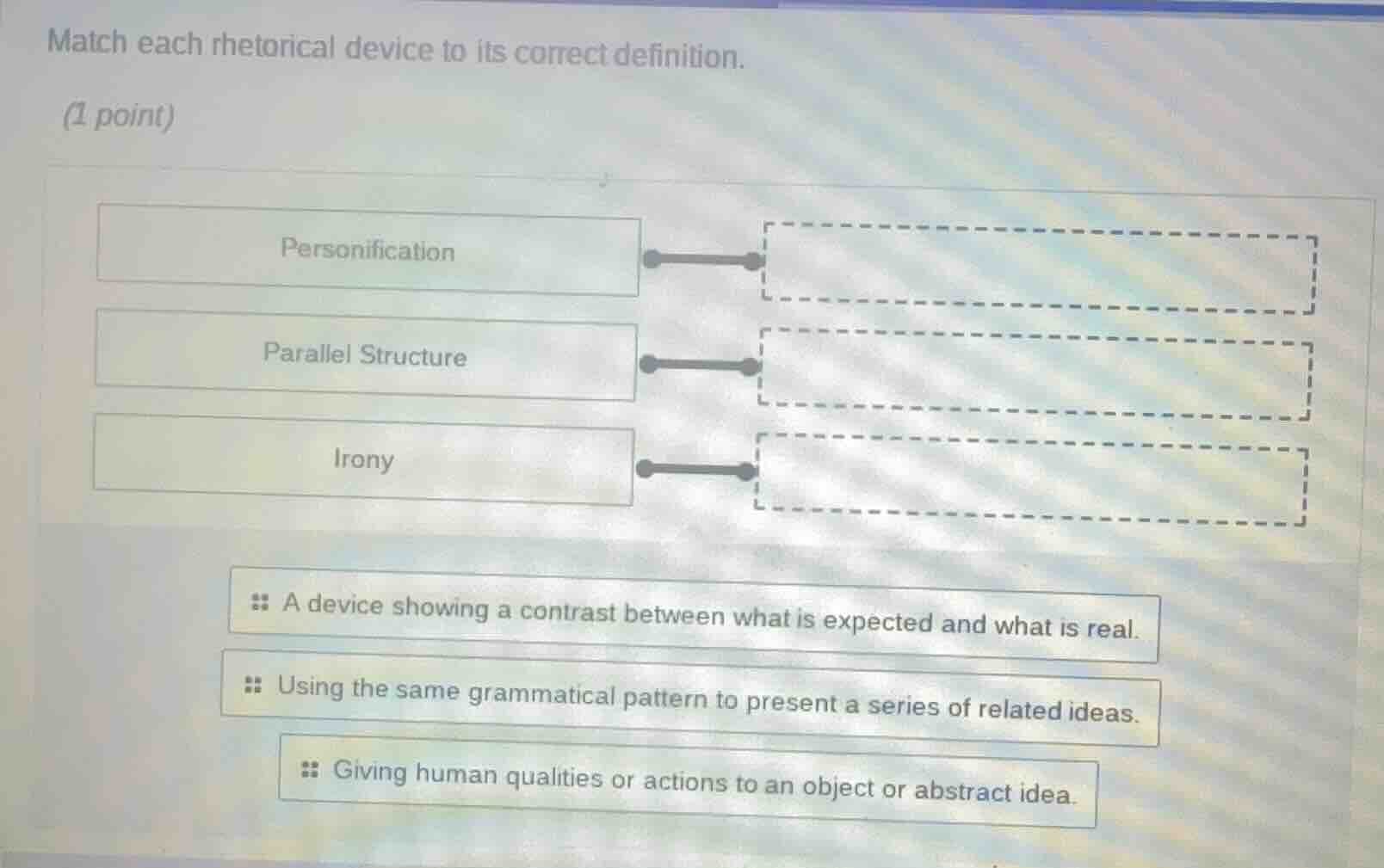 match each rhetorical device to its correct definition. (1 point) perso…