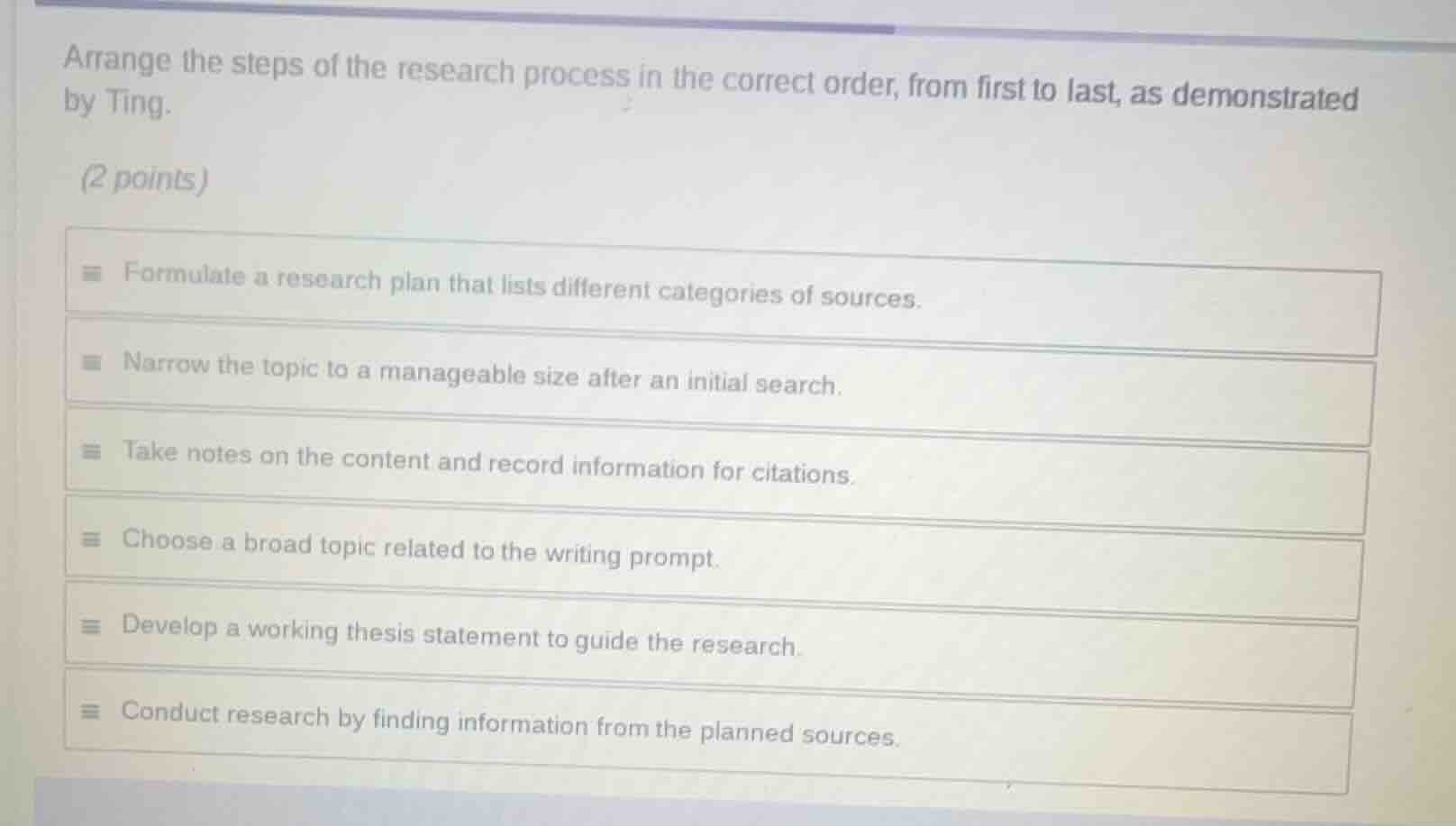 arrange the steps of the research process in the correct order, from fi…