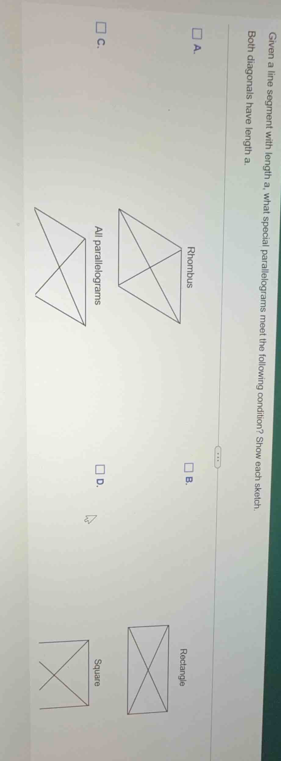 given a line segment with length a, what special parallelograms meet th…