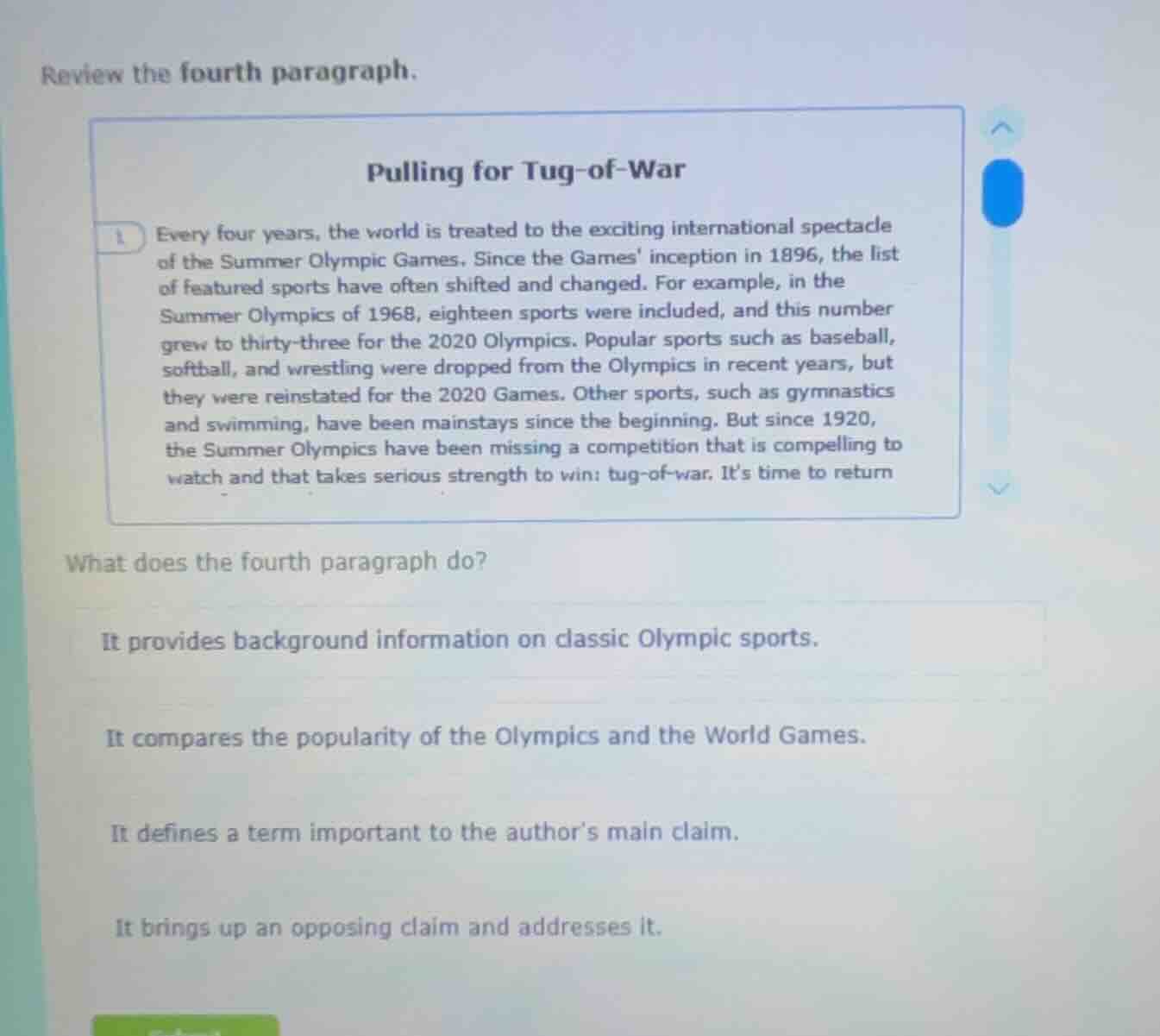 review the fourth paragraph. pulling for tug-of-war 1 every four years,…