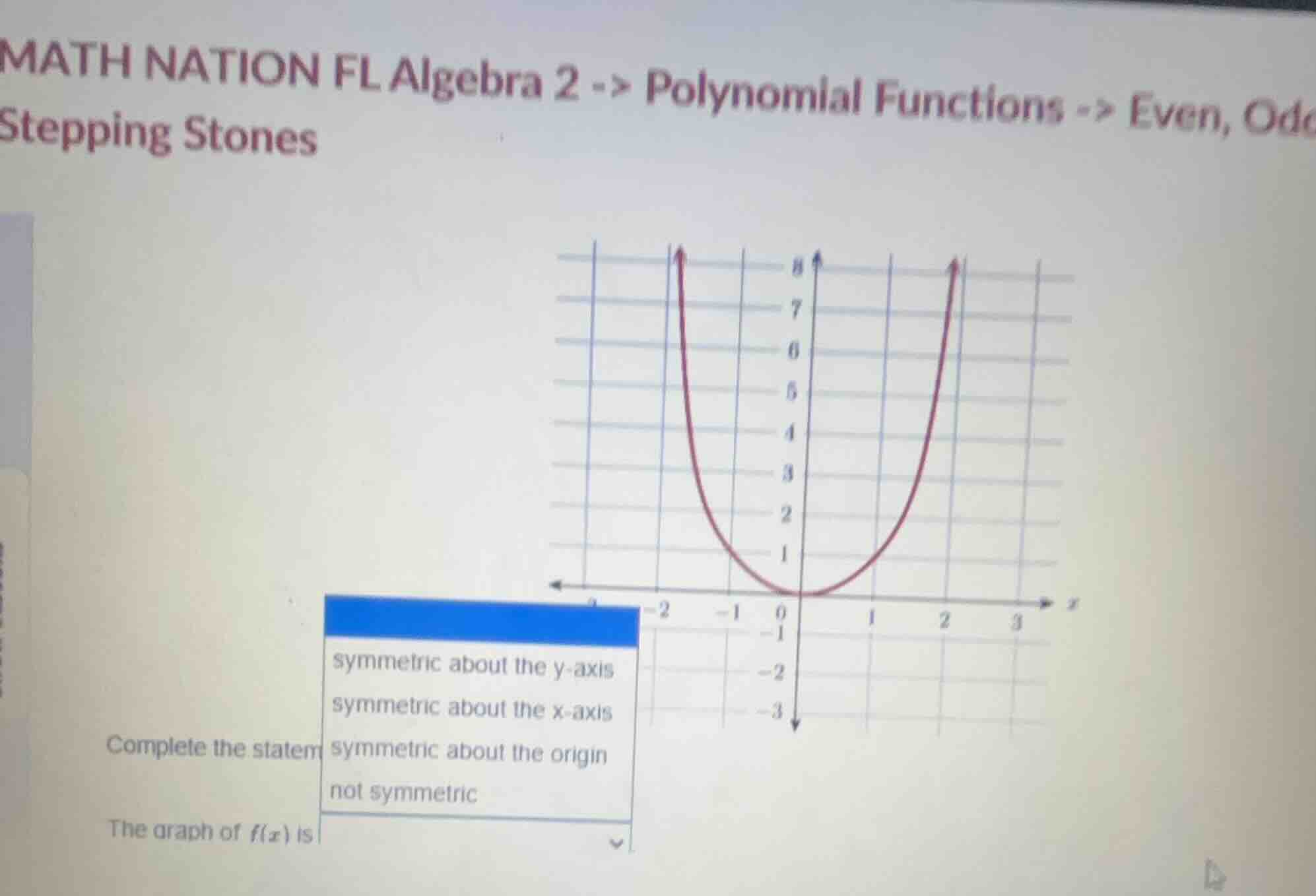 math nation fl algebra 2 -> polynomial functions -> even, odd stepping …