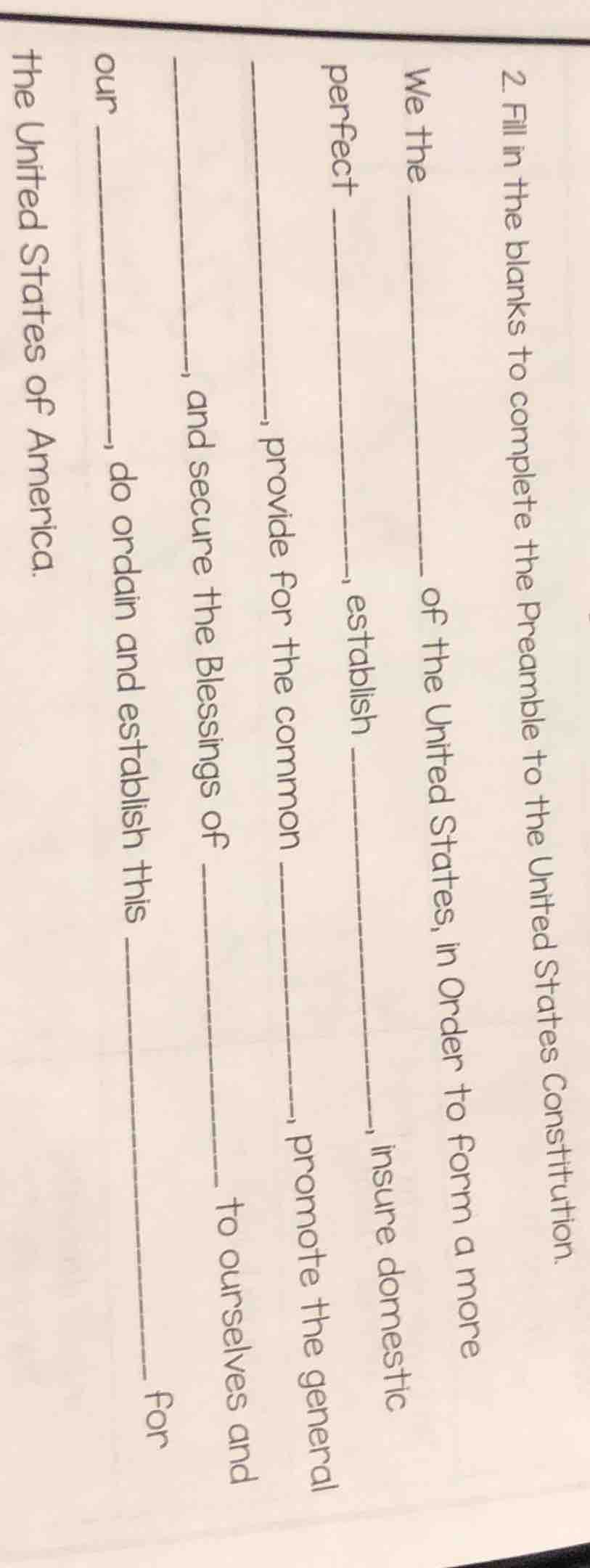 2 fill in the blanks to complete the preamble to the united states cons…