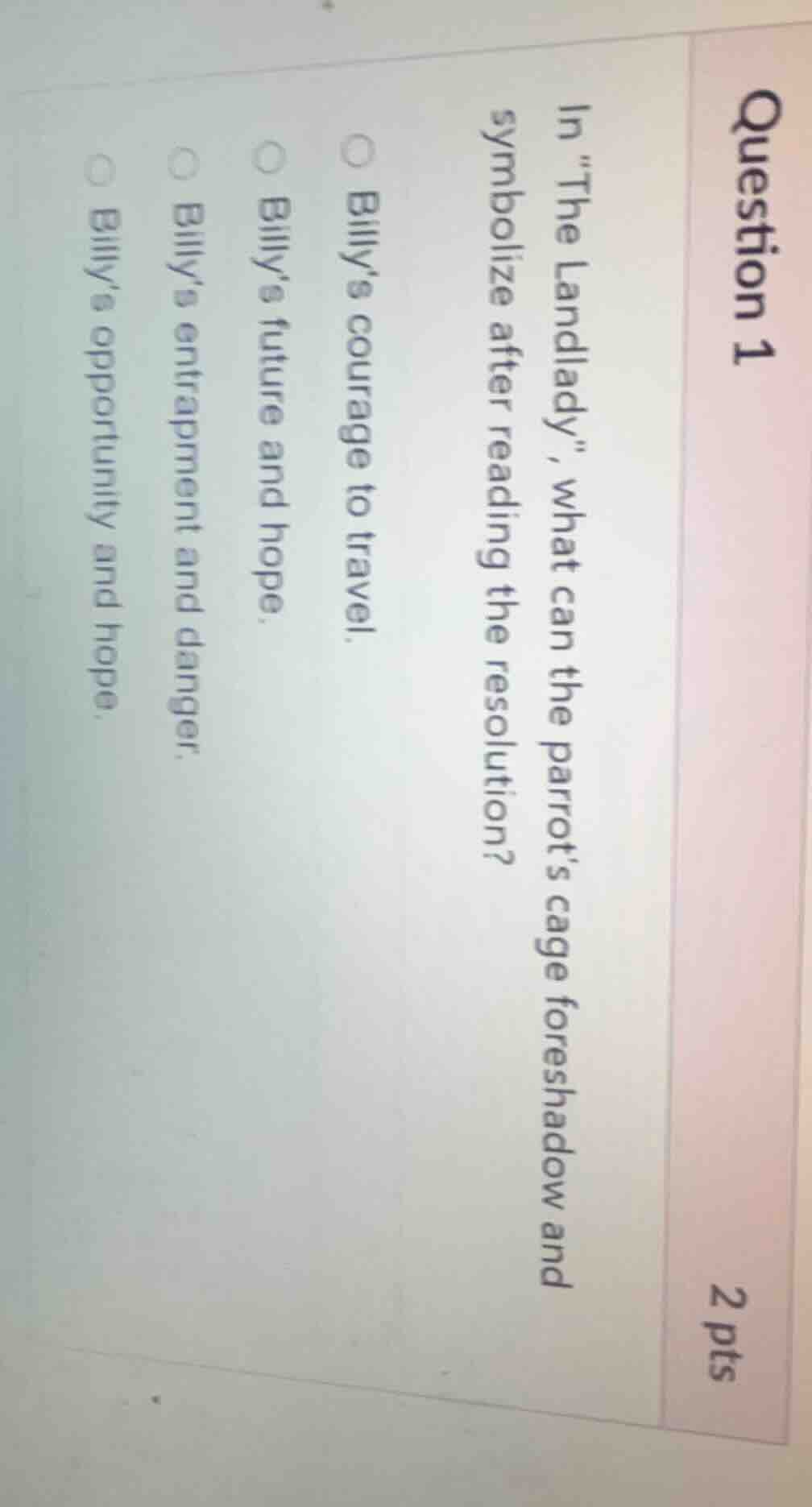 question 1 2 pts in \the landlady\, what can the parrot’s cage foreshad…