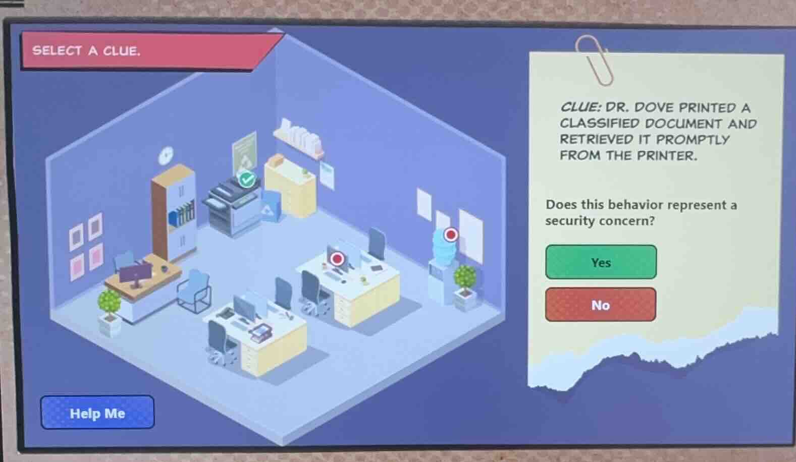 select a clue. clue: dr. dove printed a classified document and retriev…