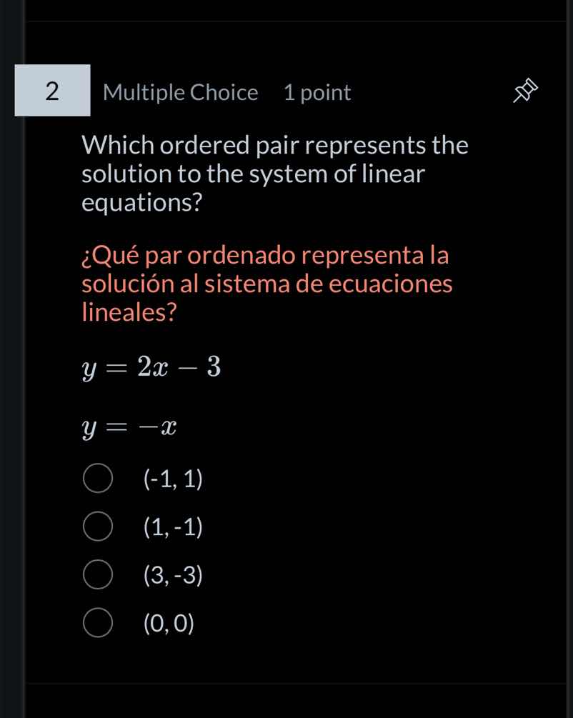 2 multiple choice 1 point which ordered pair represents the solution to…