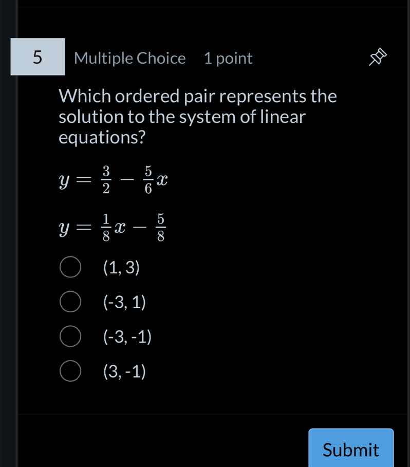 5 multiple choice 1 point which ordered pair represents the solution to…