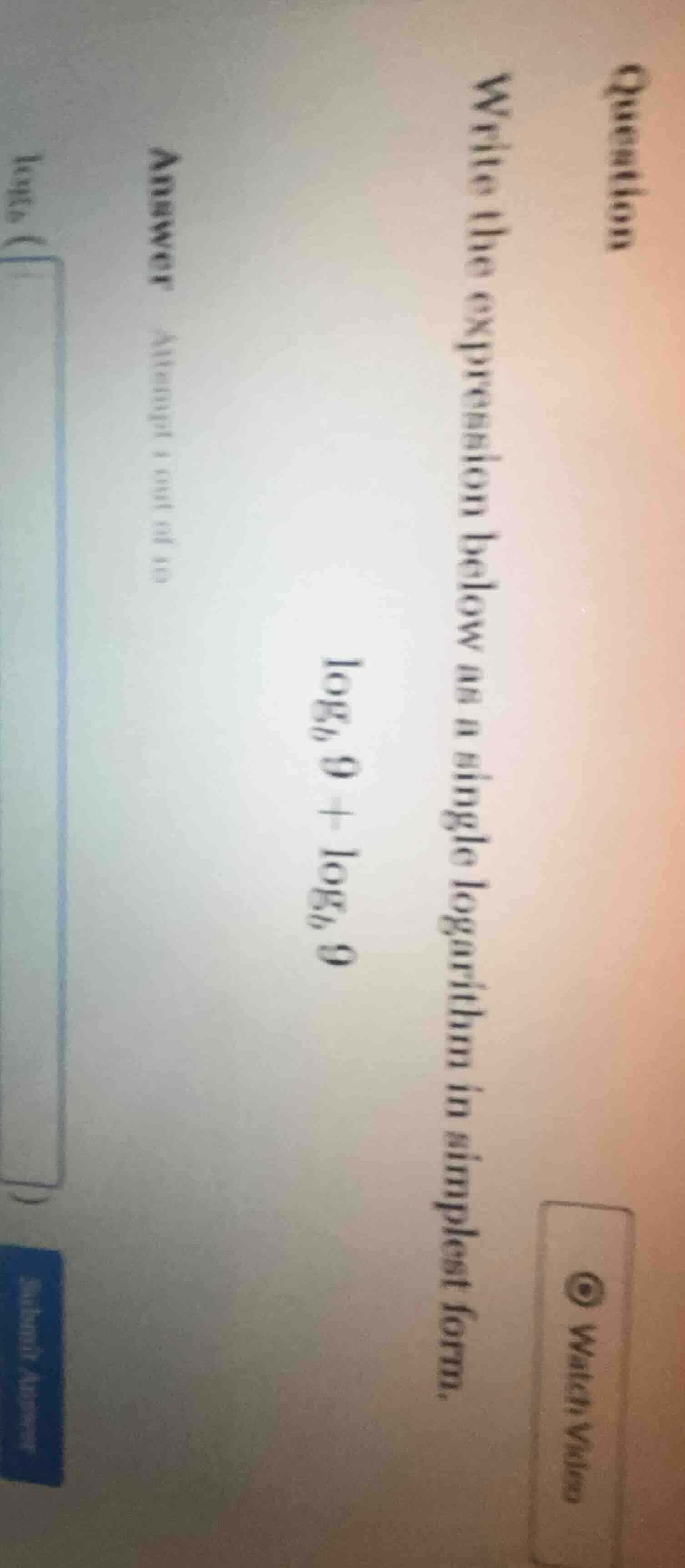 question write the expression below as a single logarithm in simplest f…