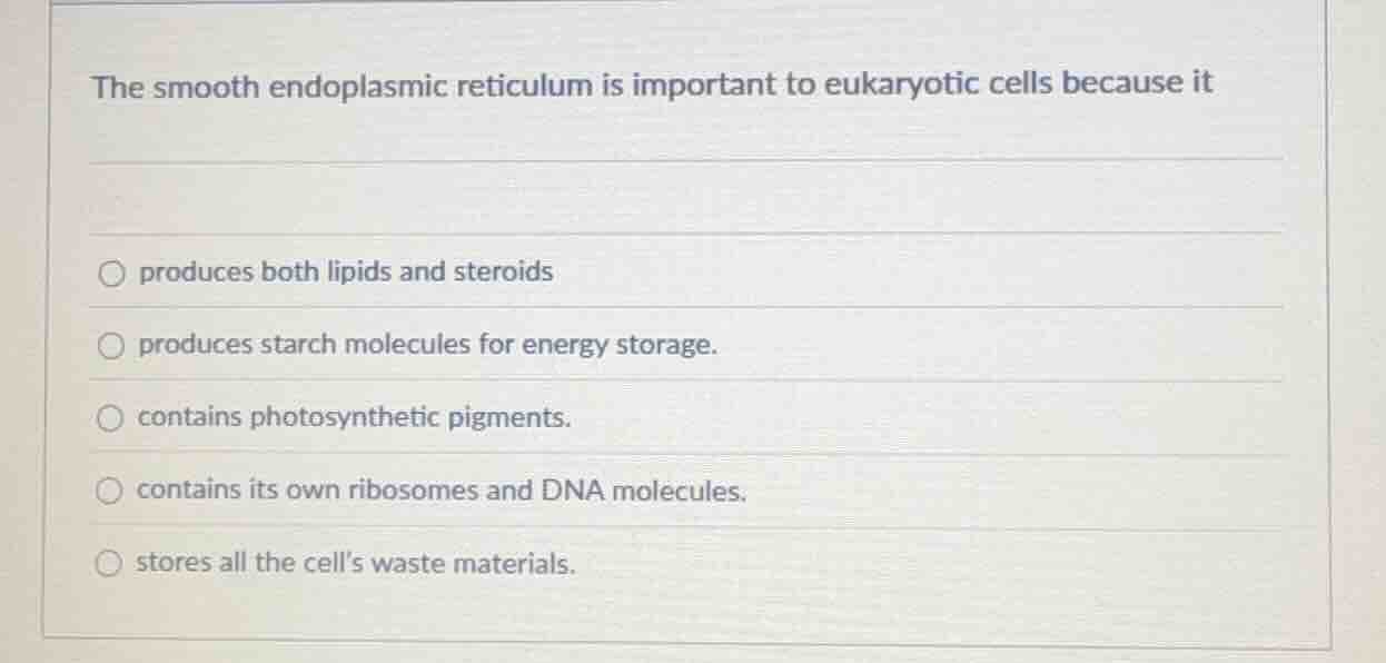 the smooth endoplasmic reticulum is important to eukaryotic cells becau…