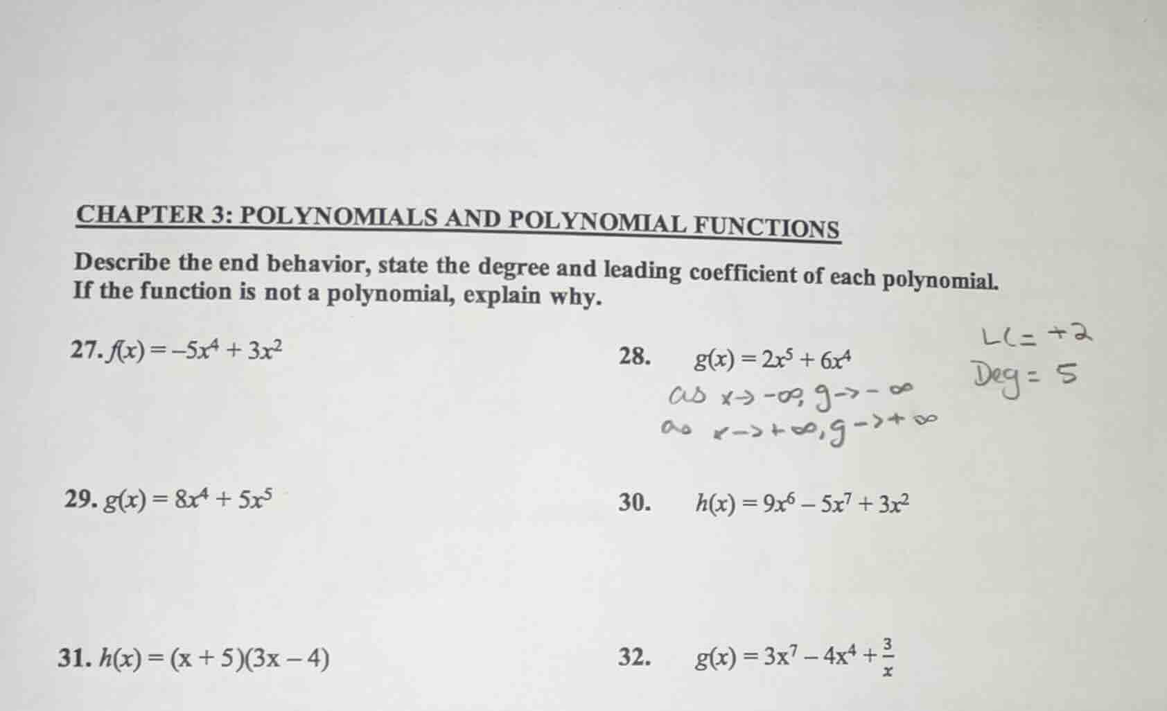 chapter 3: polynomials and polynomial functions describe the end behavi…
