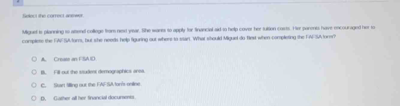 select the correct answer. miguel is planning to attend college from ne…