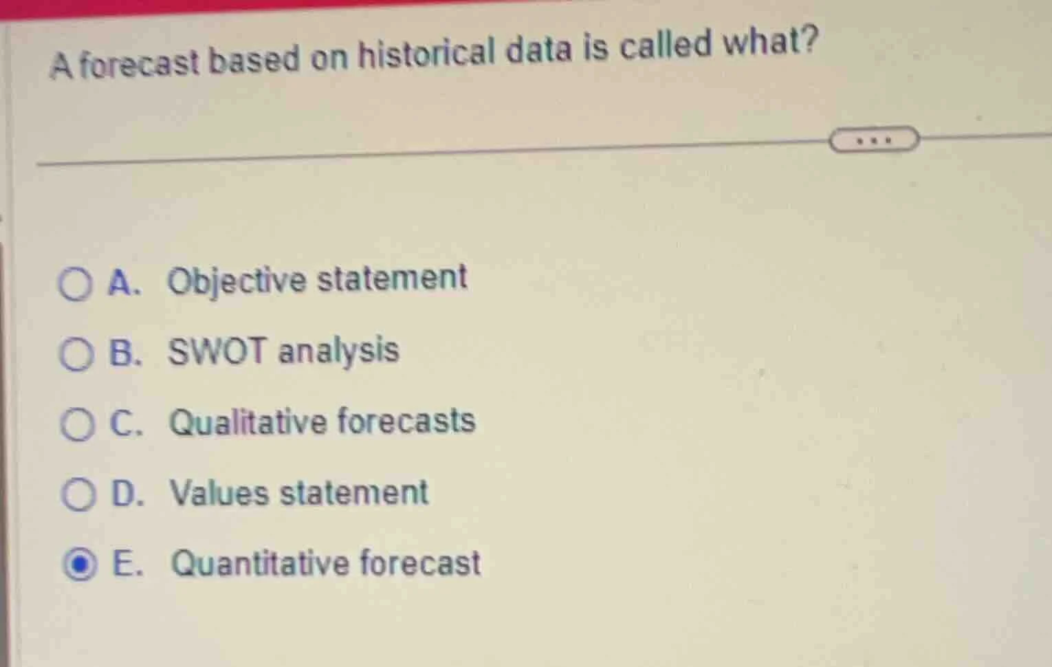 a forecast based on historical data is called what? a. objective statem…