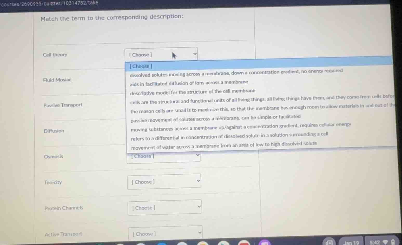match the term to the corresponding description: cell theory choose flu…