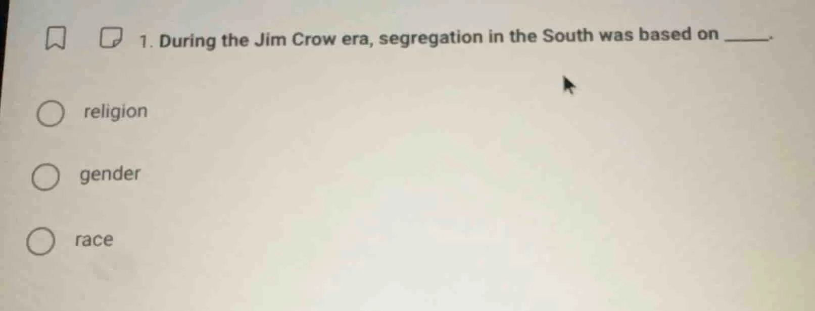 1. during the jim crow era, segregation in the south was based on _____…