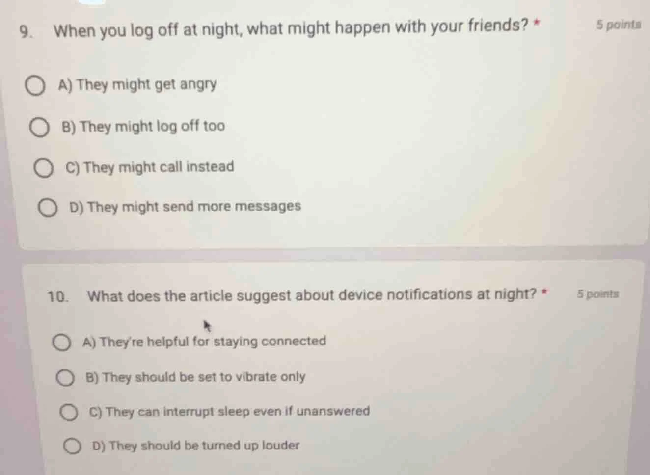 9. when you log off at night, what might happen with your friends? * a)…