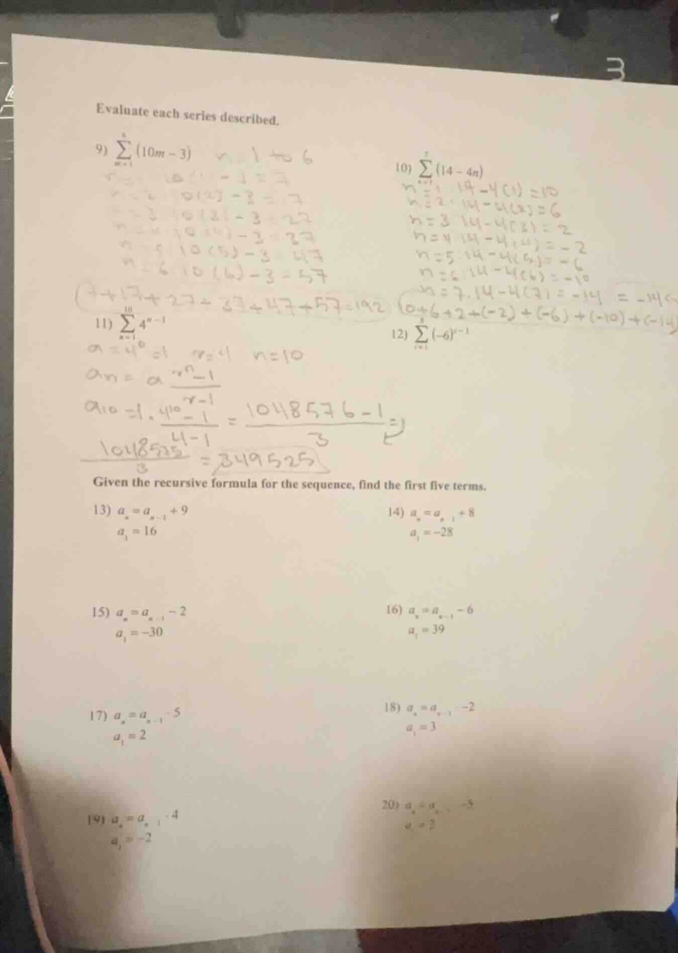 evaluate each series described. 9) \\(\\sum_{m = 1}^{6} (10m - 3)\\) 10…