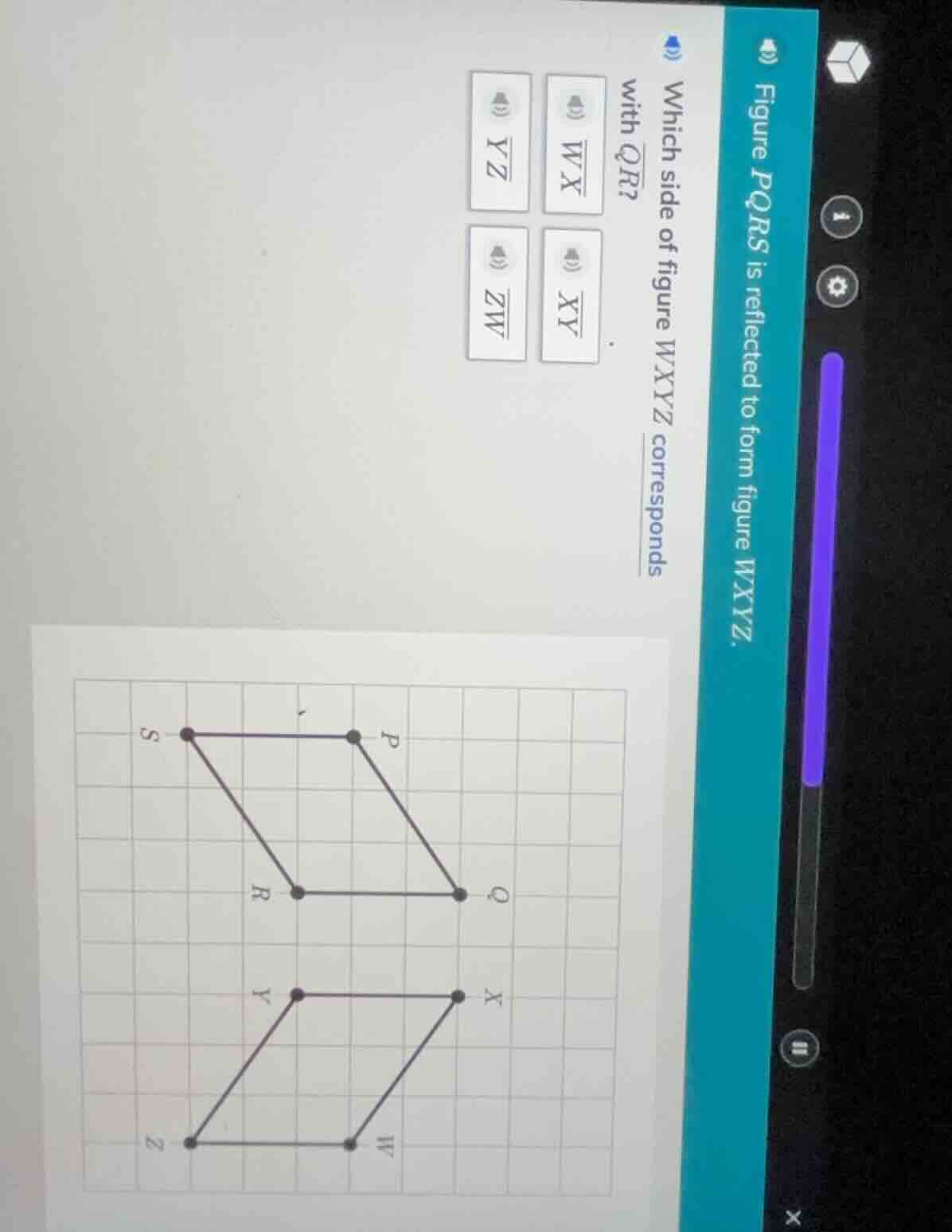 figure pqrs is reflected to form figure wxyz. which side of figure wxyz…